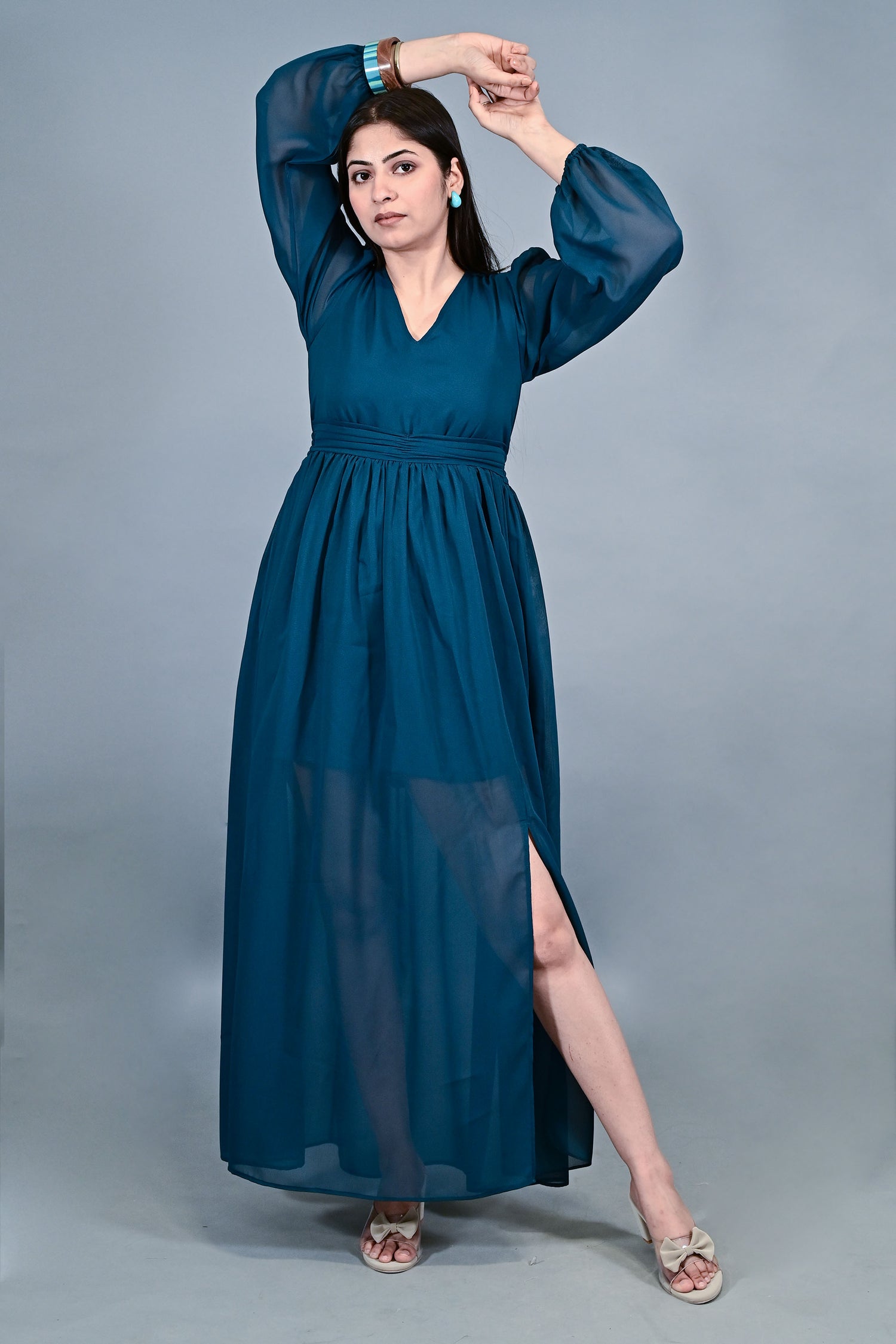 Midnight Teal Sheer Maxi Dress