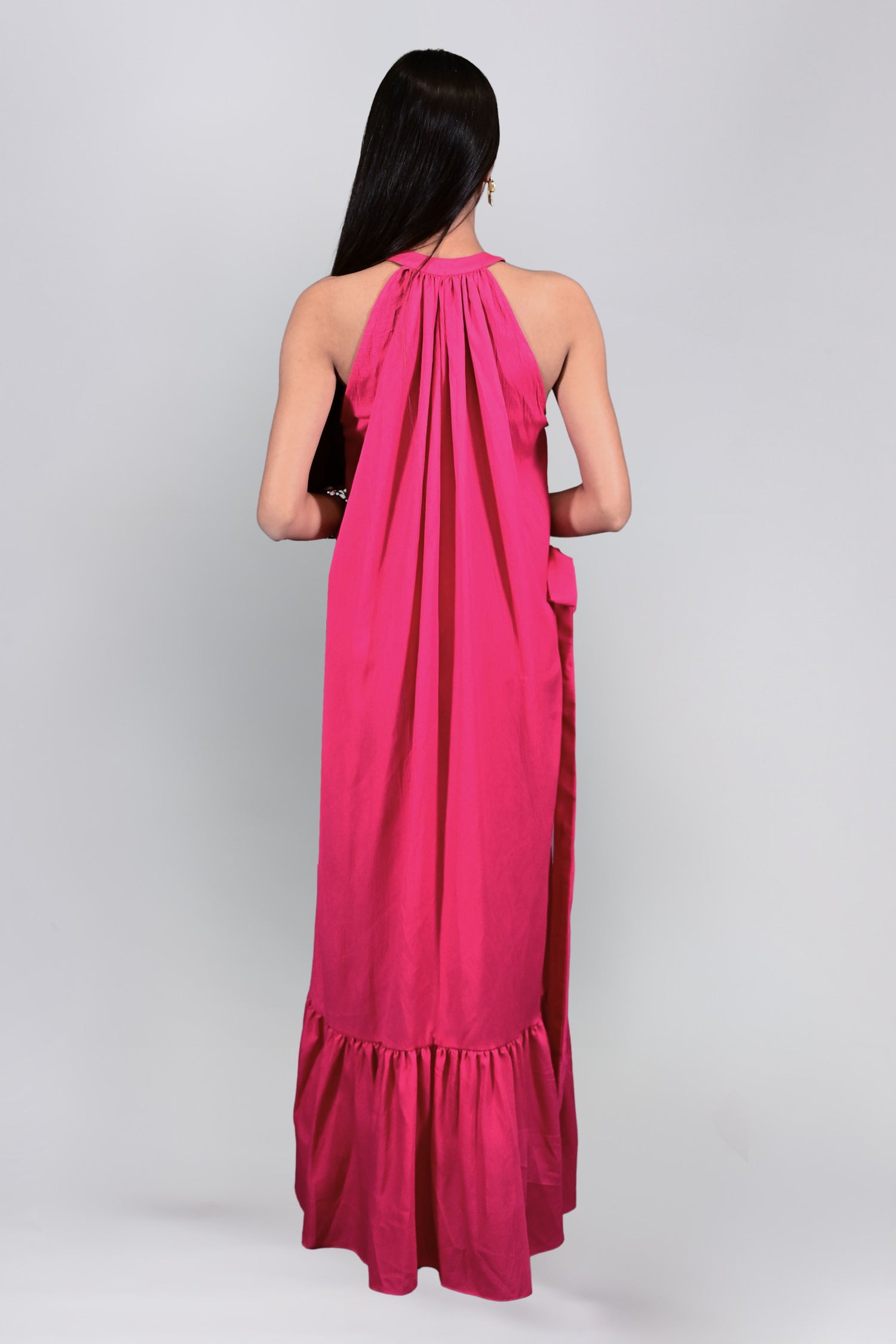 Fuchsia Bloom Halter Maxi Dress