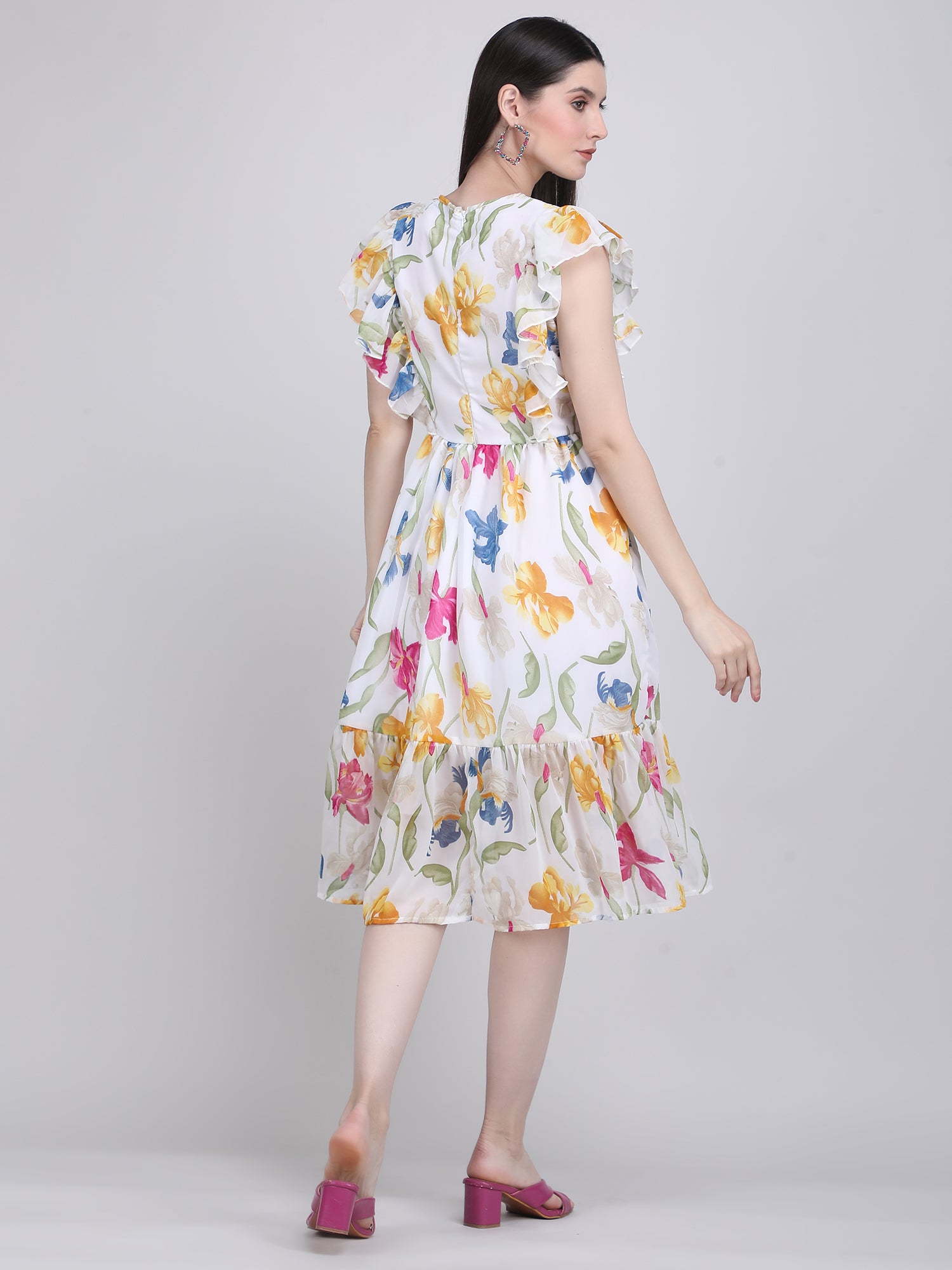 Garden Whisper Ruffle Midi Dress