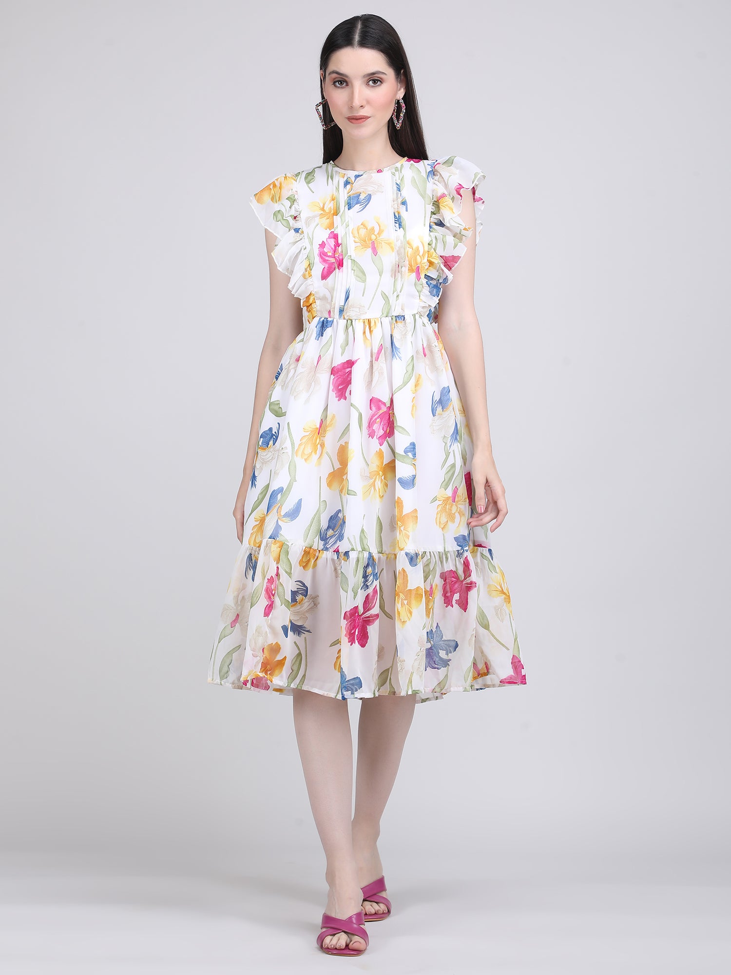 Garden Whisper Ruffle Midi Dress