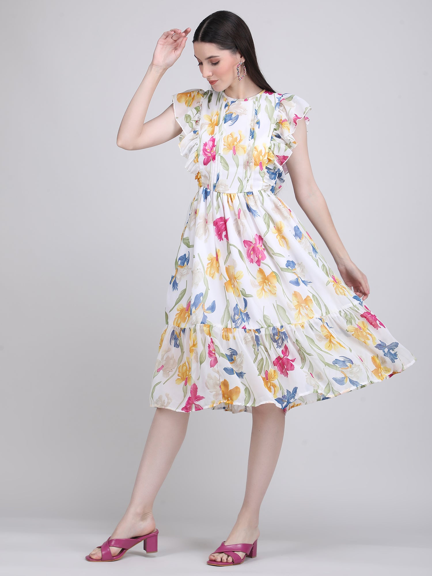 Garden Whisper Ruffle Midi Dress