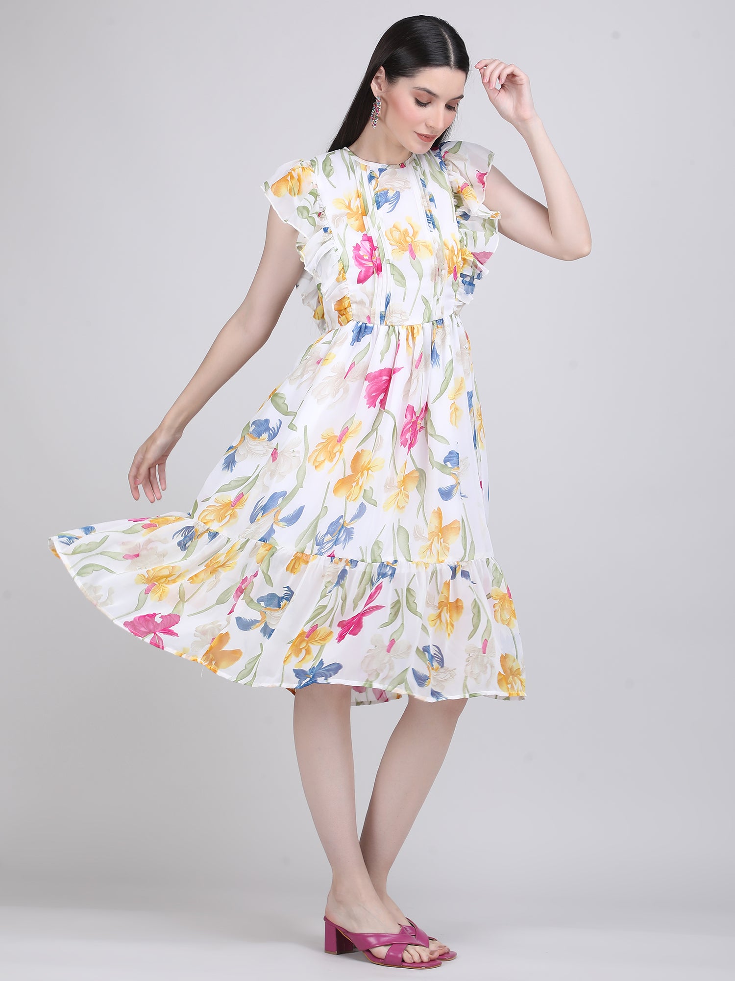 Garden Whisper Ruffle Midi Dress