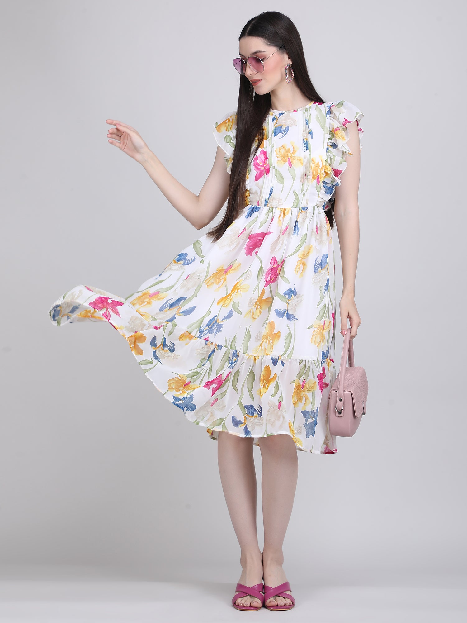 Garden Whisper Ruffle Midi Dress