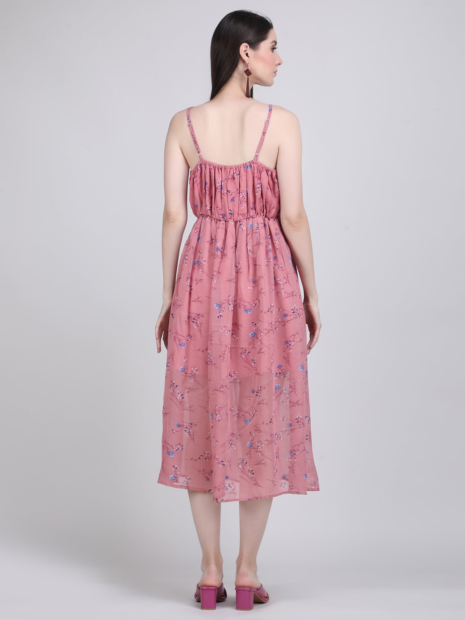 Blush Blossom Spaghetti Strap Midi Dress