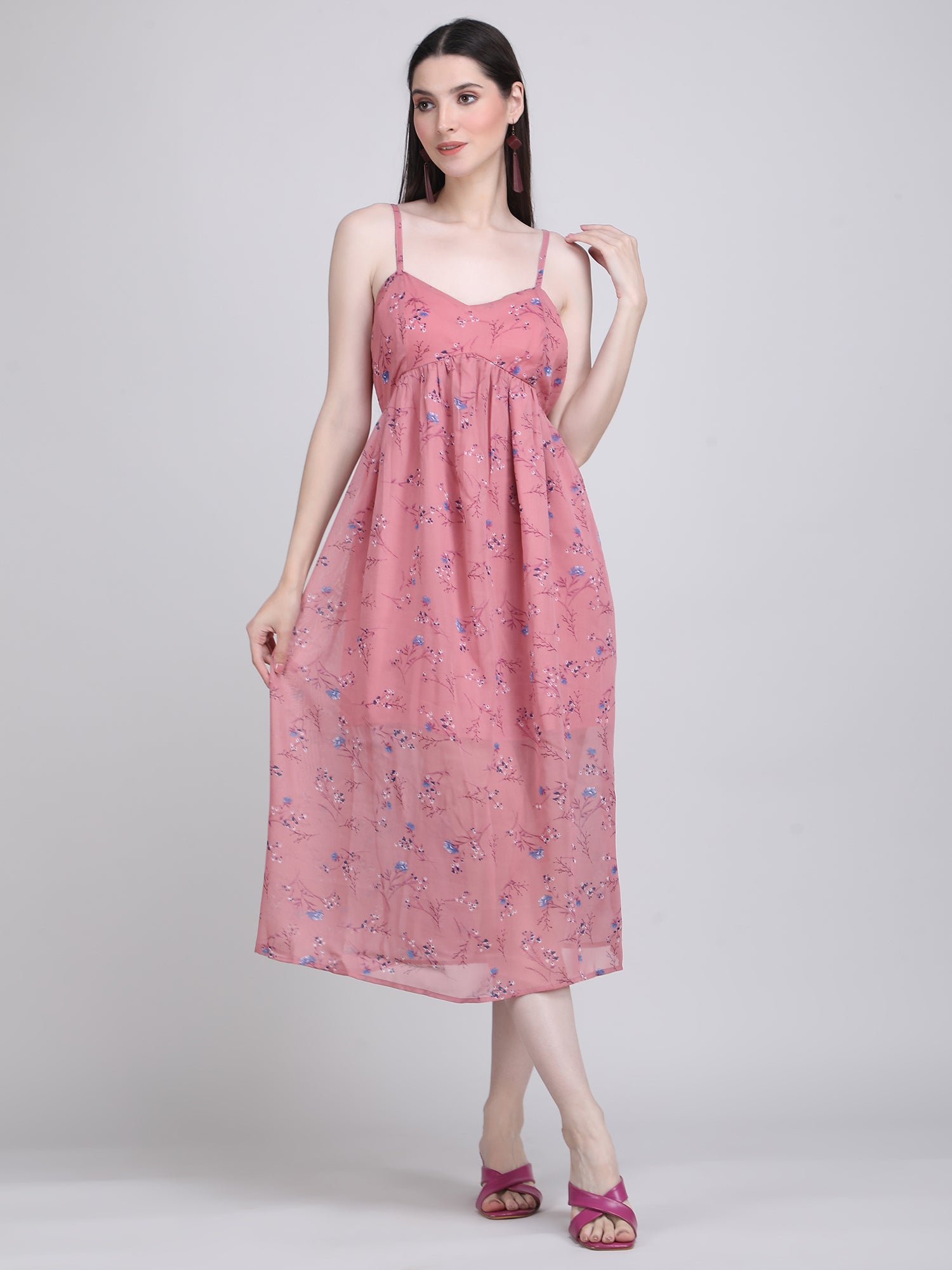 Blush Blossom Spaghetti Strap Midi Dress