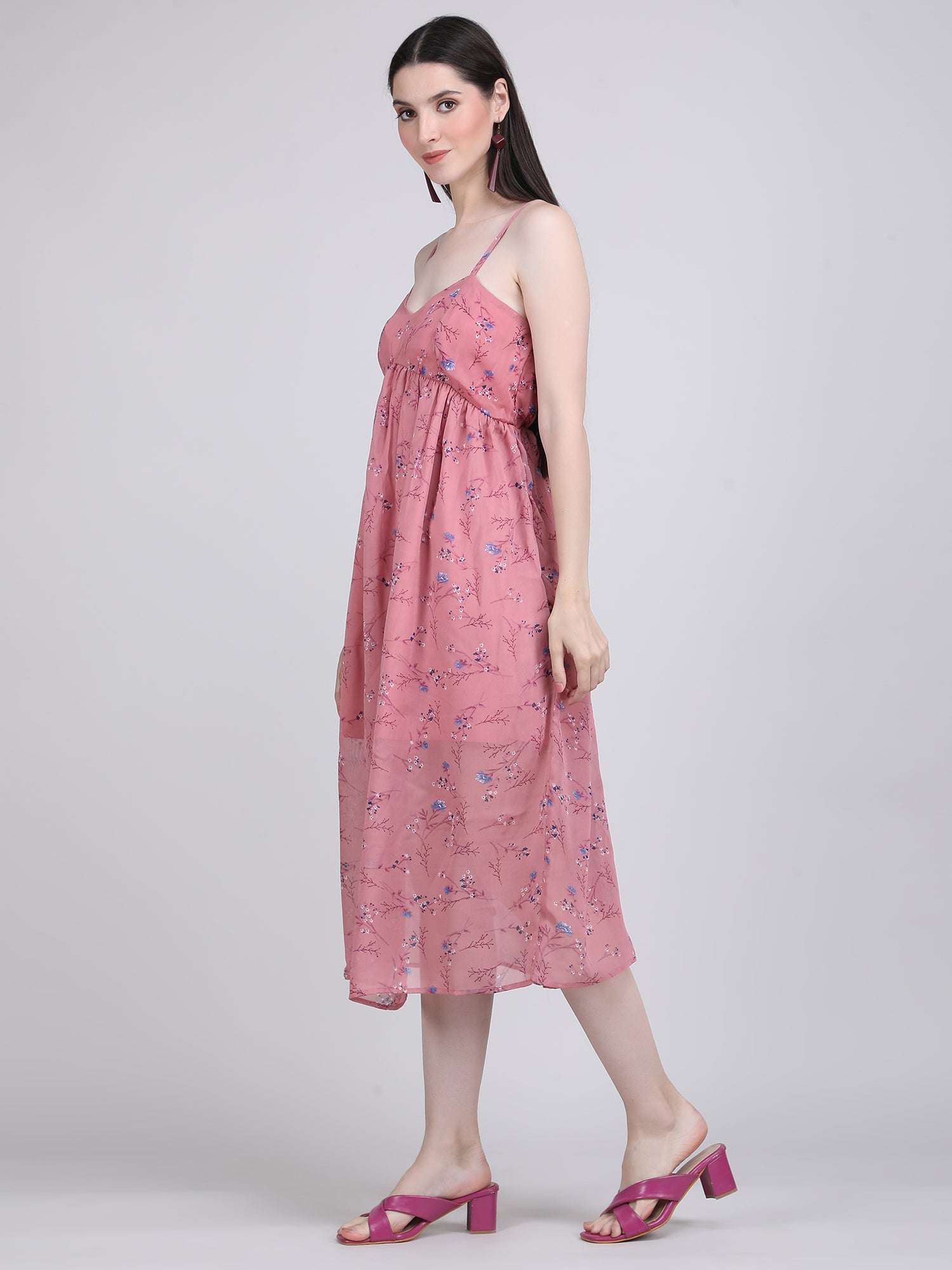 Blush Blossom Spaghetti Strap Midi Dress