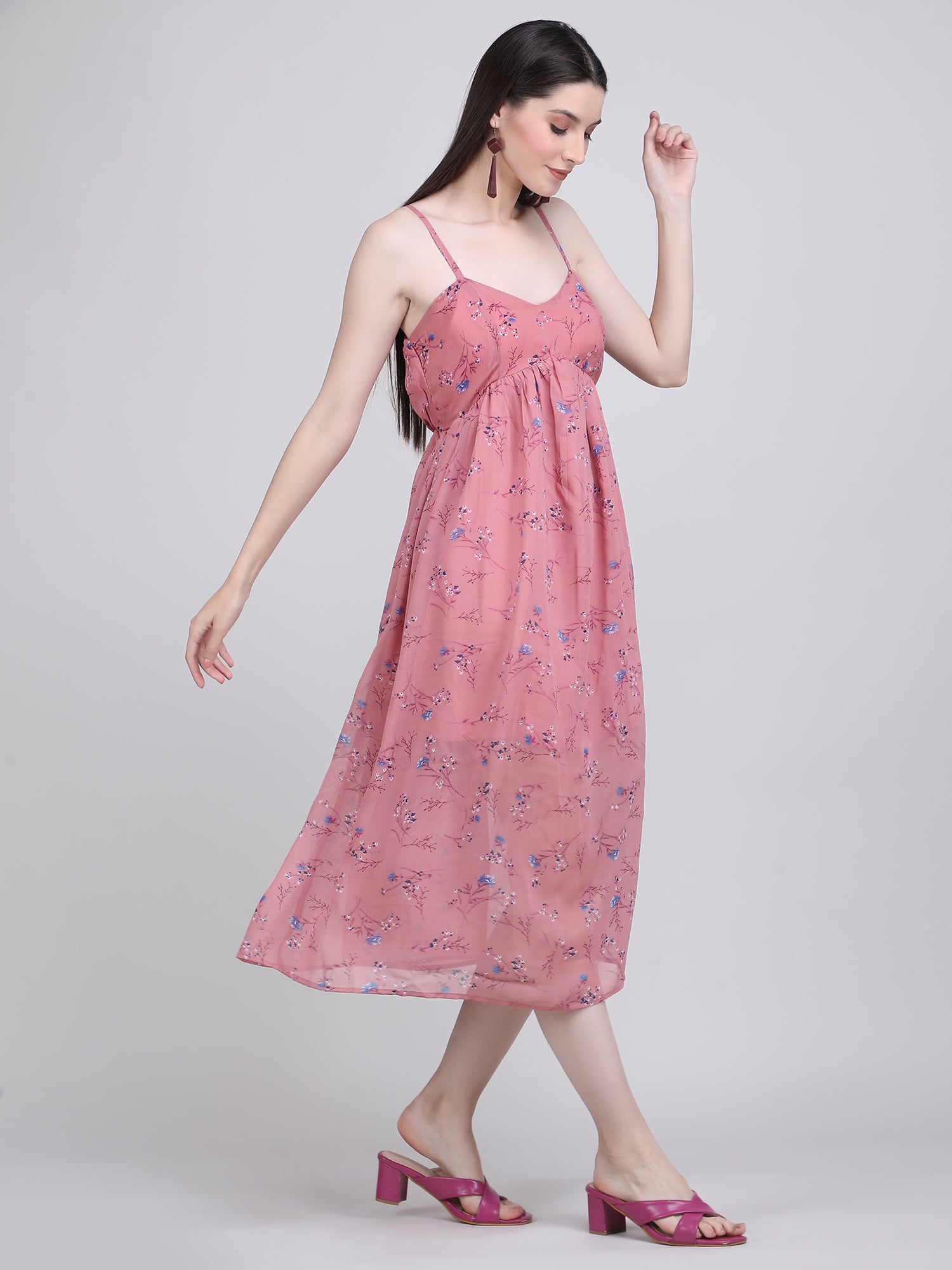 Blush Blossom Spaghetti Strap Midi Dress