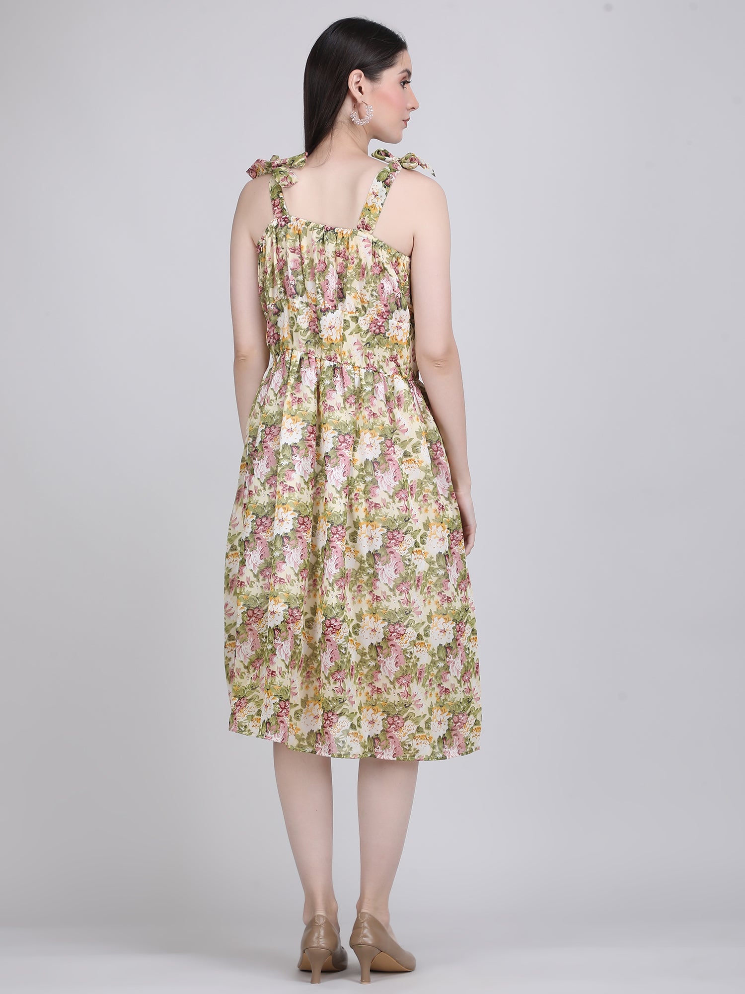 Floral Breeze Tie-Shoulder Midi Dress