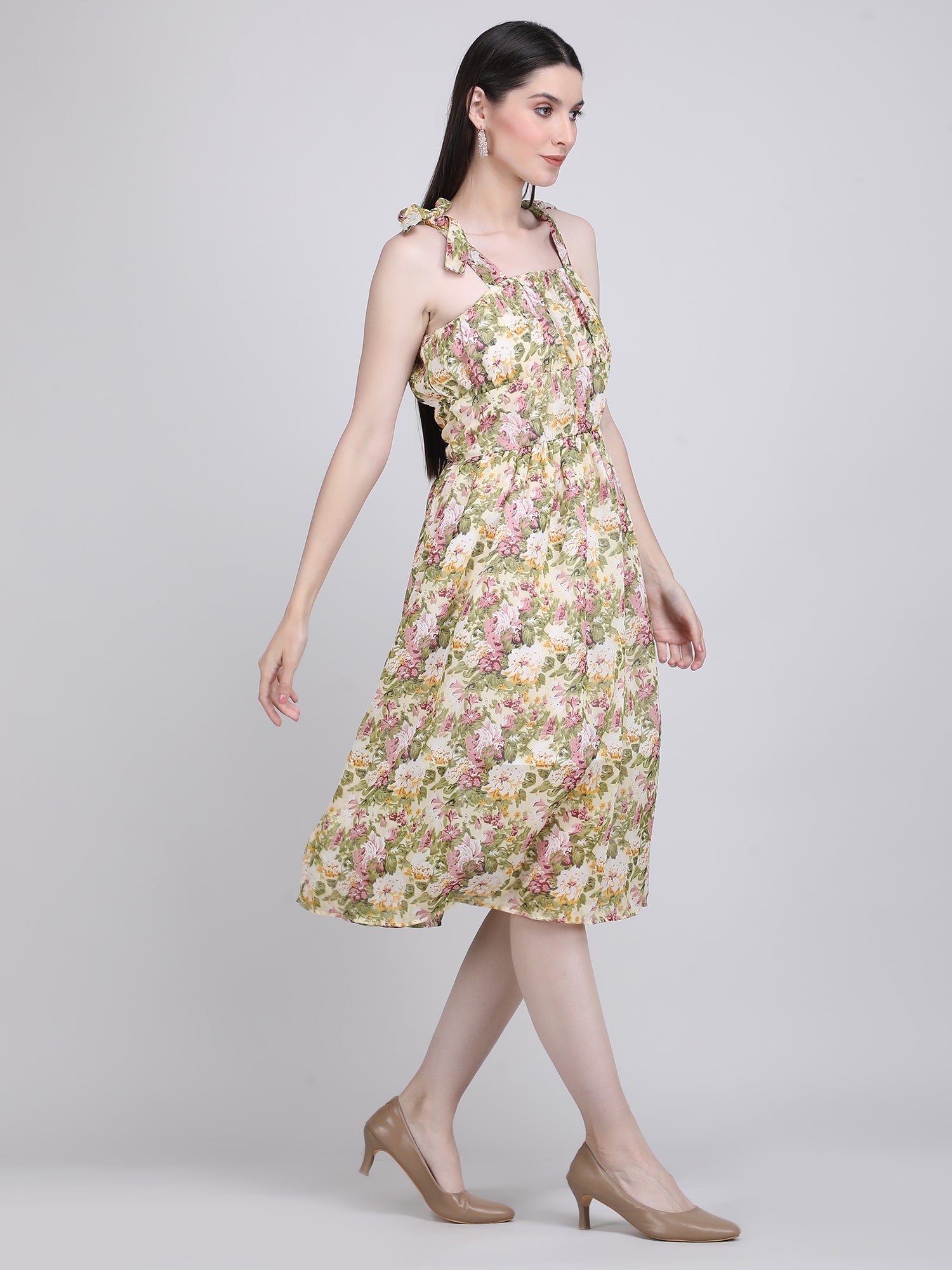 Floral Breeze Tie-Shoulder Midi Dress