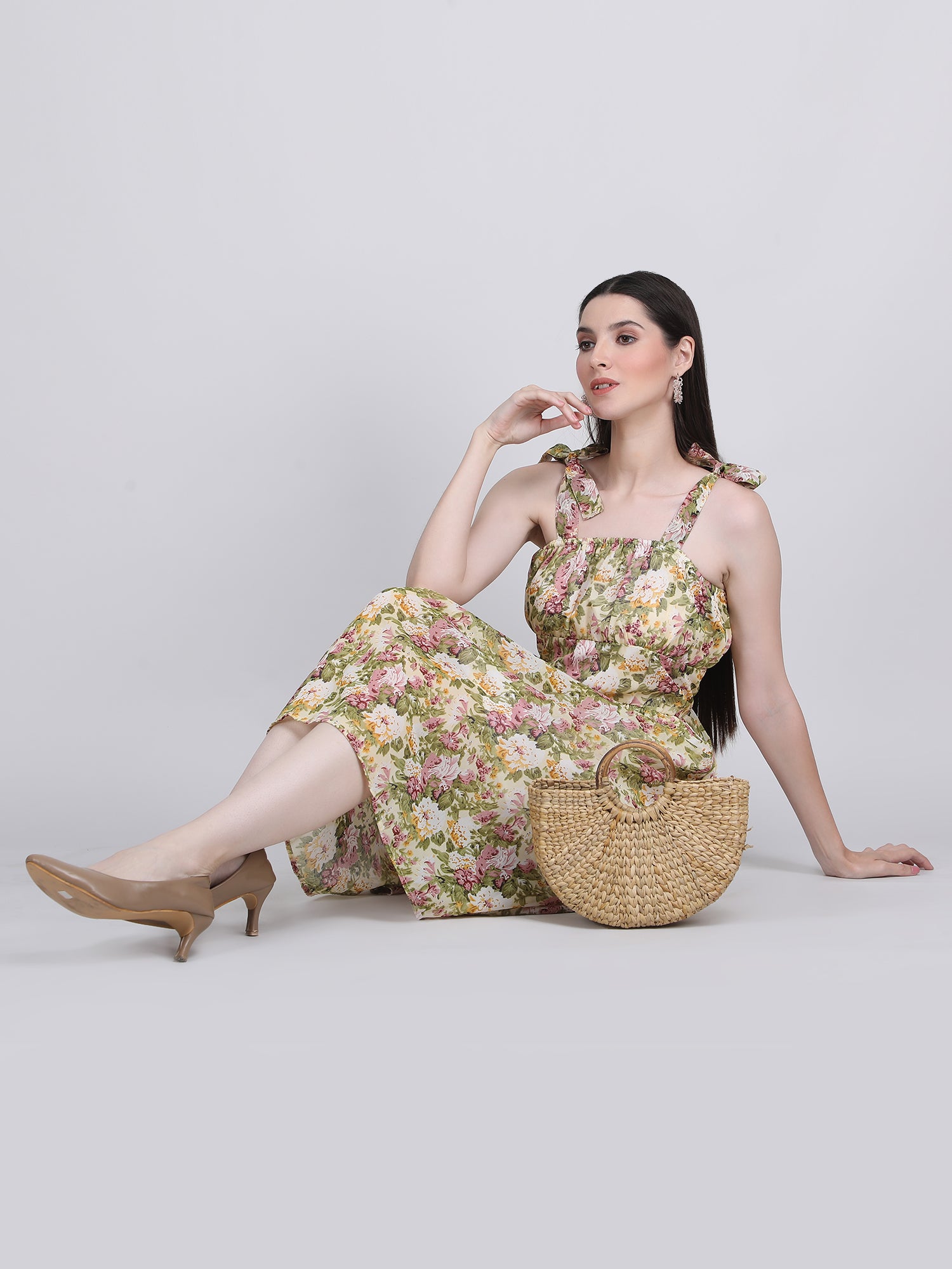 Floral Breeze Tie-Shoulder Midi Dress