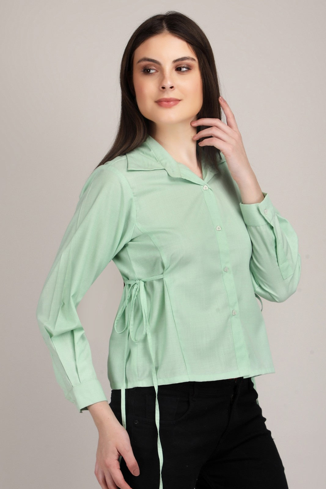 Pastel Muse Tie-Side Button Down Shirt