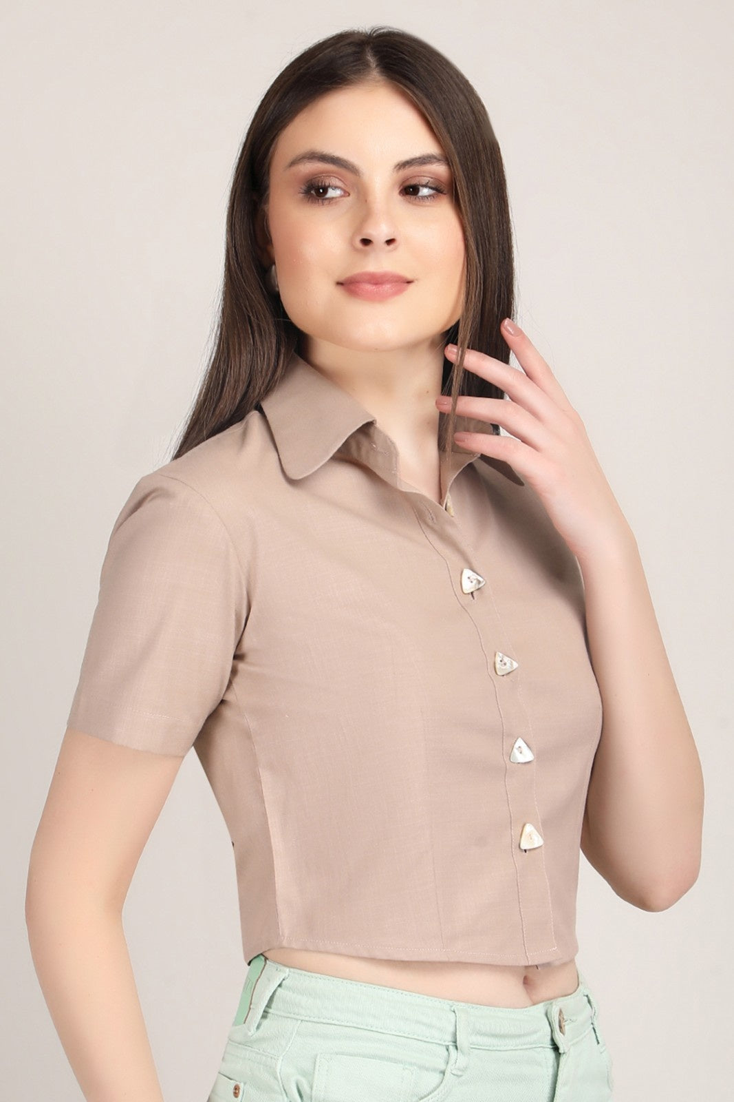 Earthy Chic Triangle Button crop shirt
