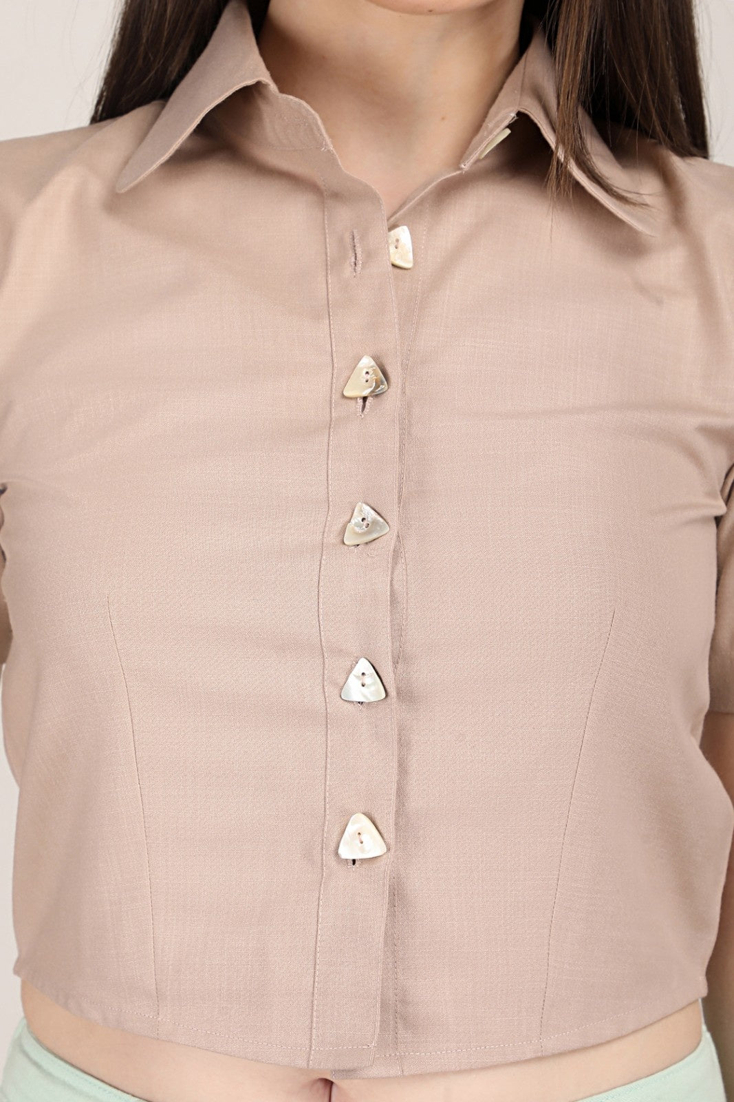 Earthy Chic Triangle Button crop shirt