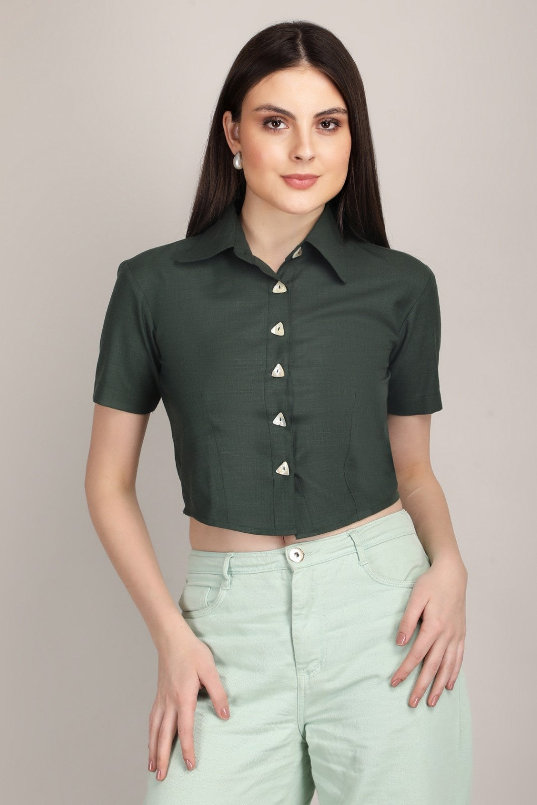Earthy Chic Triangle Button crop shirt