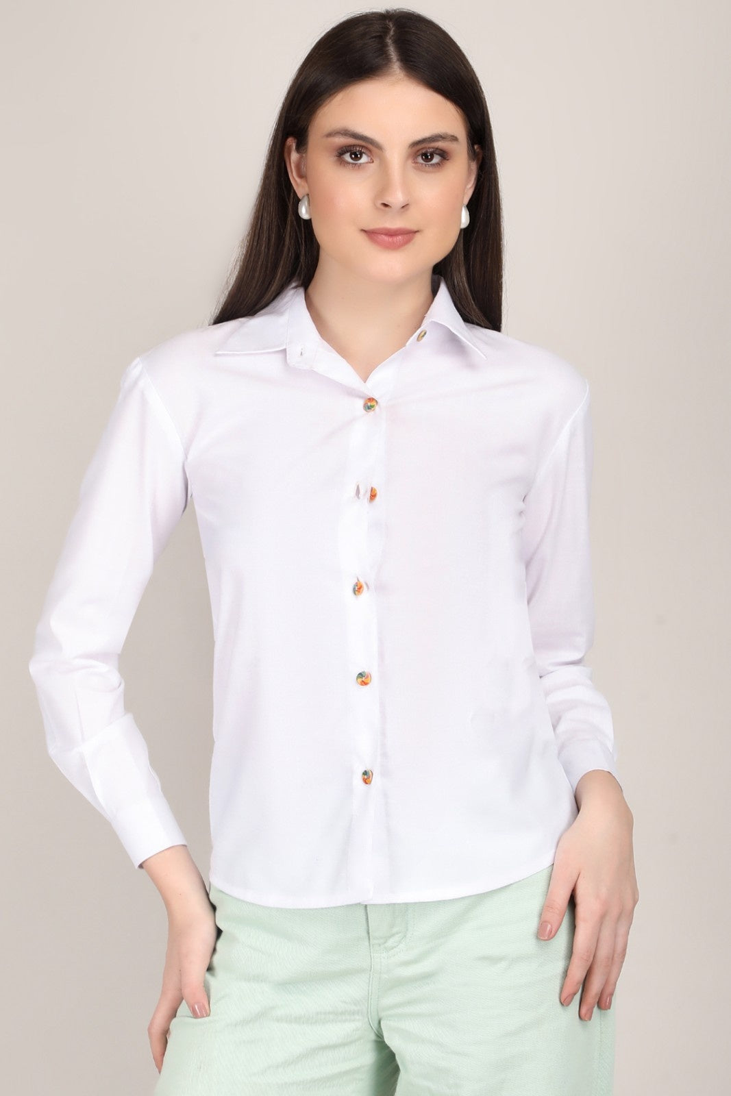 White & Black Women's Classic Long Sleeve Shirt