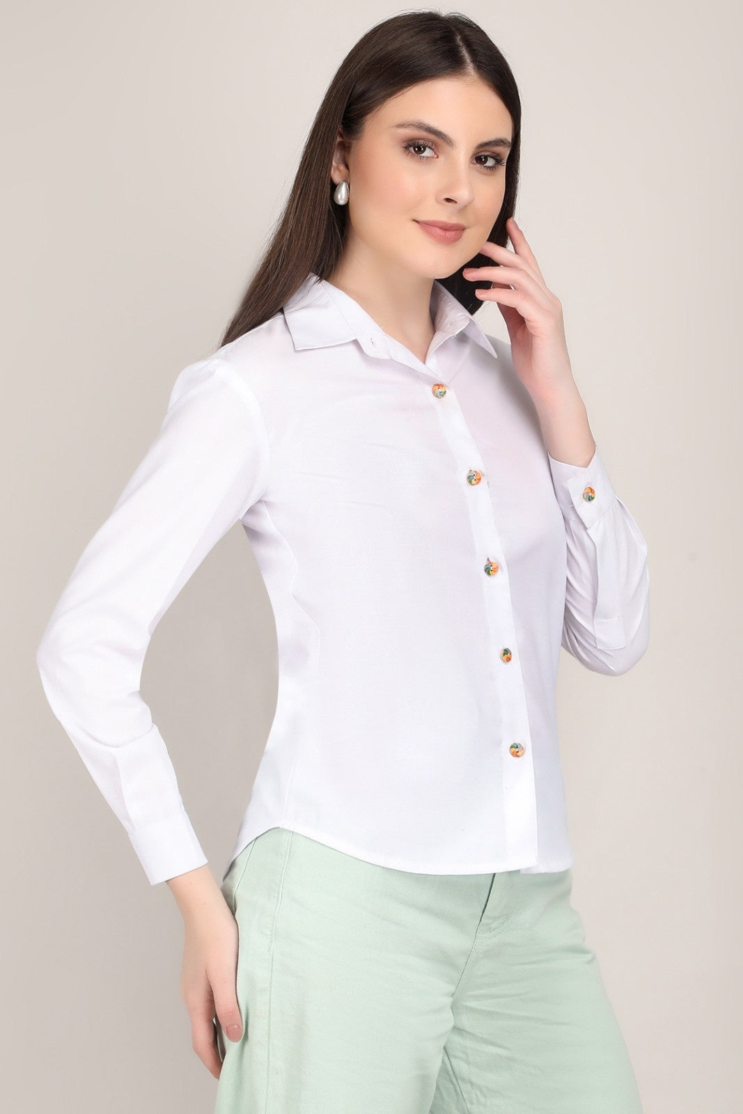 White & Black Women's Classic Long Sleeve Shirt