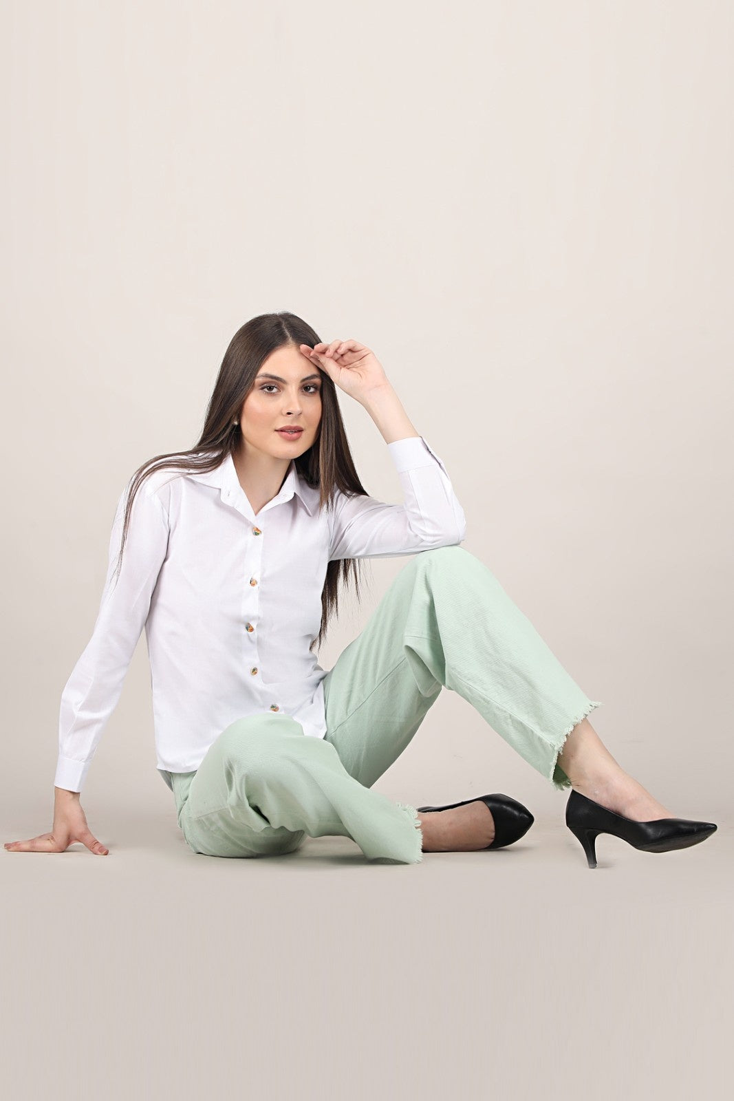 White & Black Women's Classic Long Sleeve Shirt