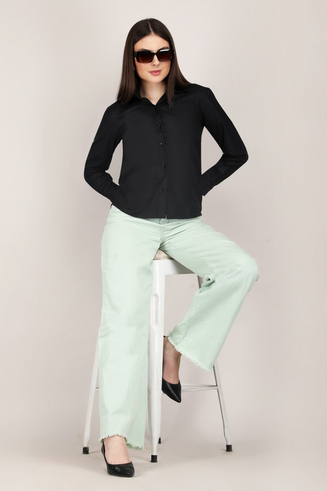 White & Black Women's Classic Long Sleeve Shirt