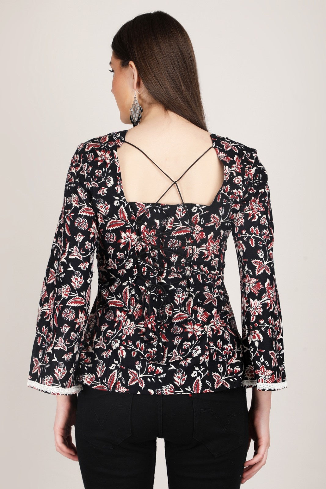 Ajrakh Printed Flora Flare Sleeved short kurti