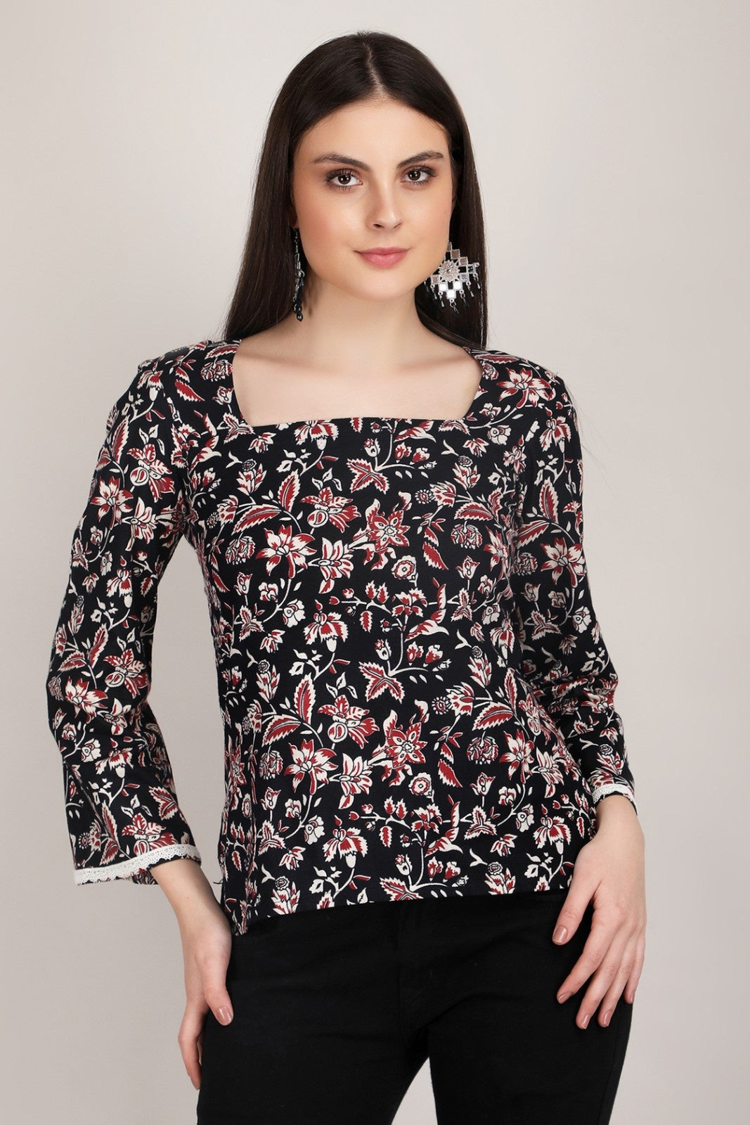 Ajrakh Printed Flora Flare Sleeved short kurti