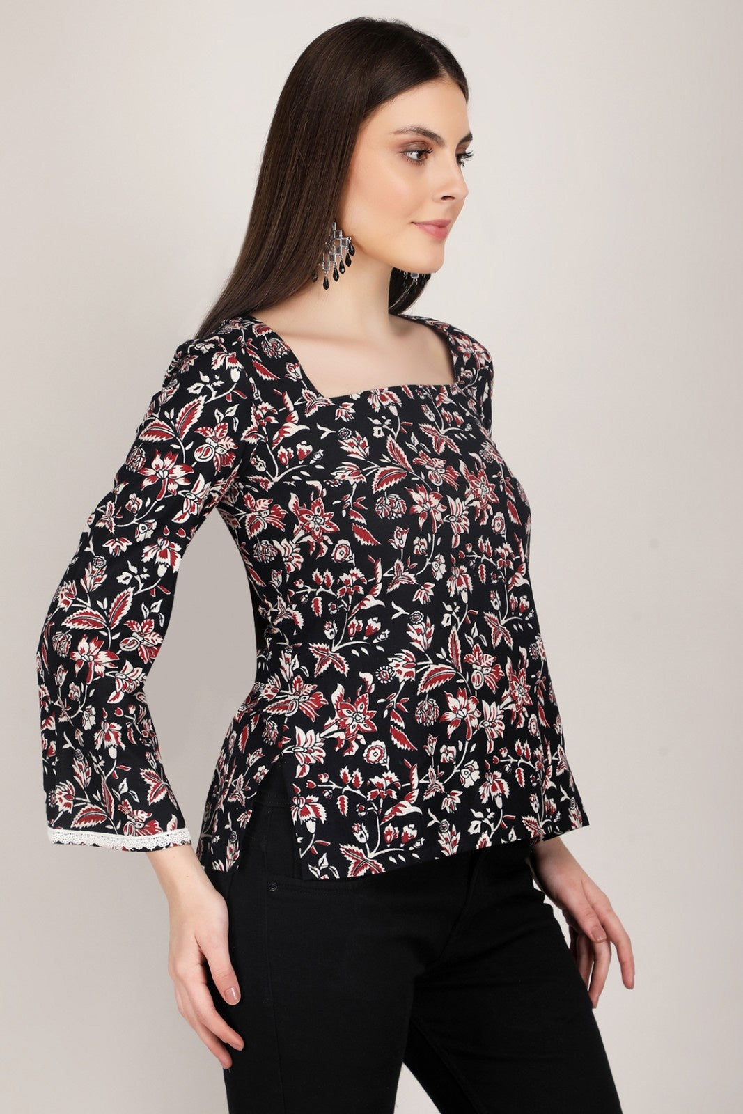 Ajrakh Printed Flora Flare Sleeved short kurti