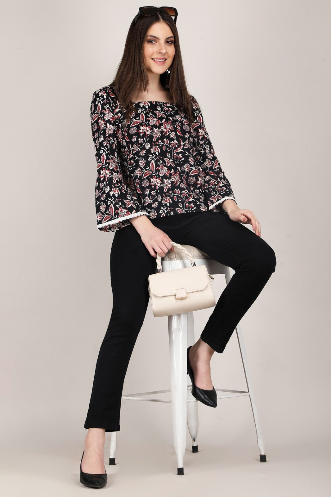 Ajrakh Printed Flora Flare Sleeved short kurti