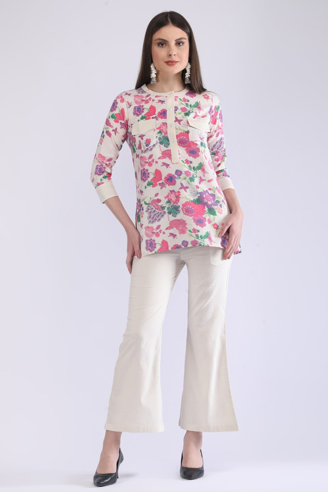 Women's Cream Floral Printed Co-Ord Set