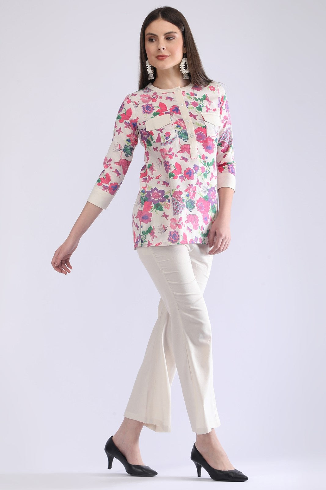 Women's Cream Floral Printed Co-Ord Set