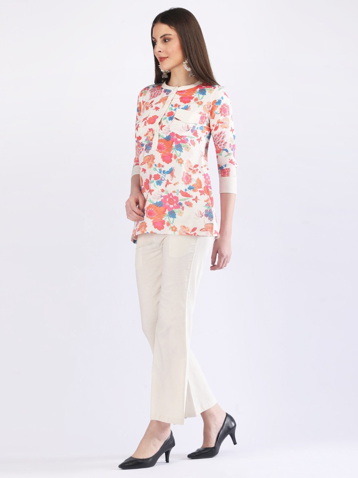 Women's Cream Floral Printed Co-Ord Set