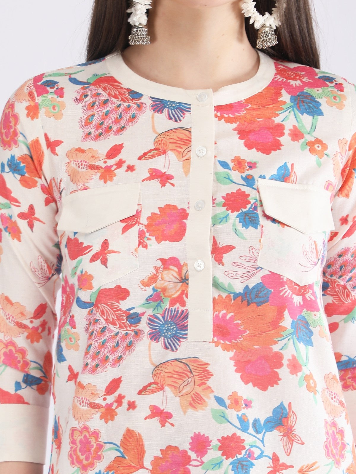 Women's Cream Floral Printed Co-Ord Set