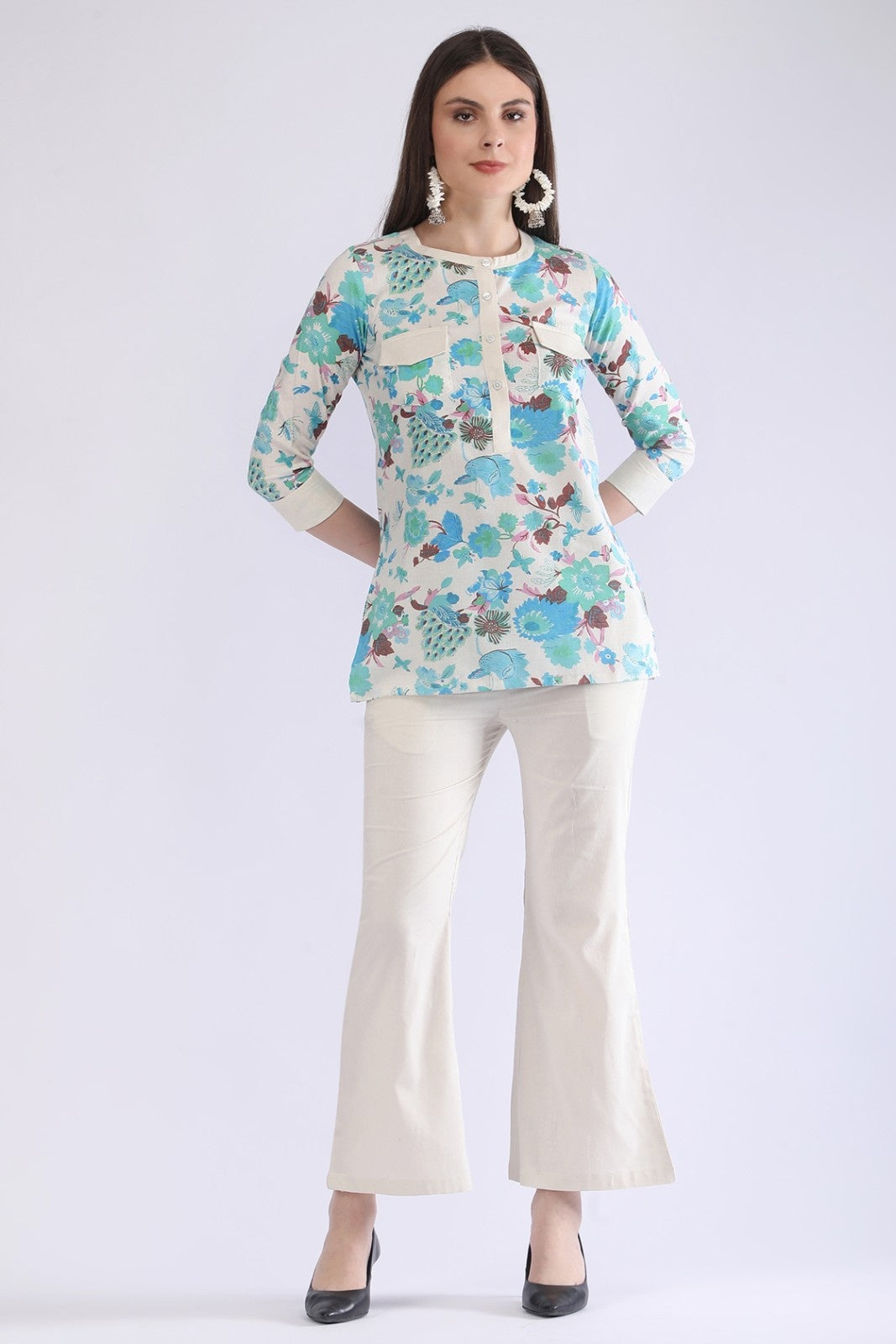 Women's Cream Floral Printed Co-Ord Set