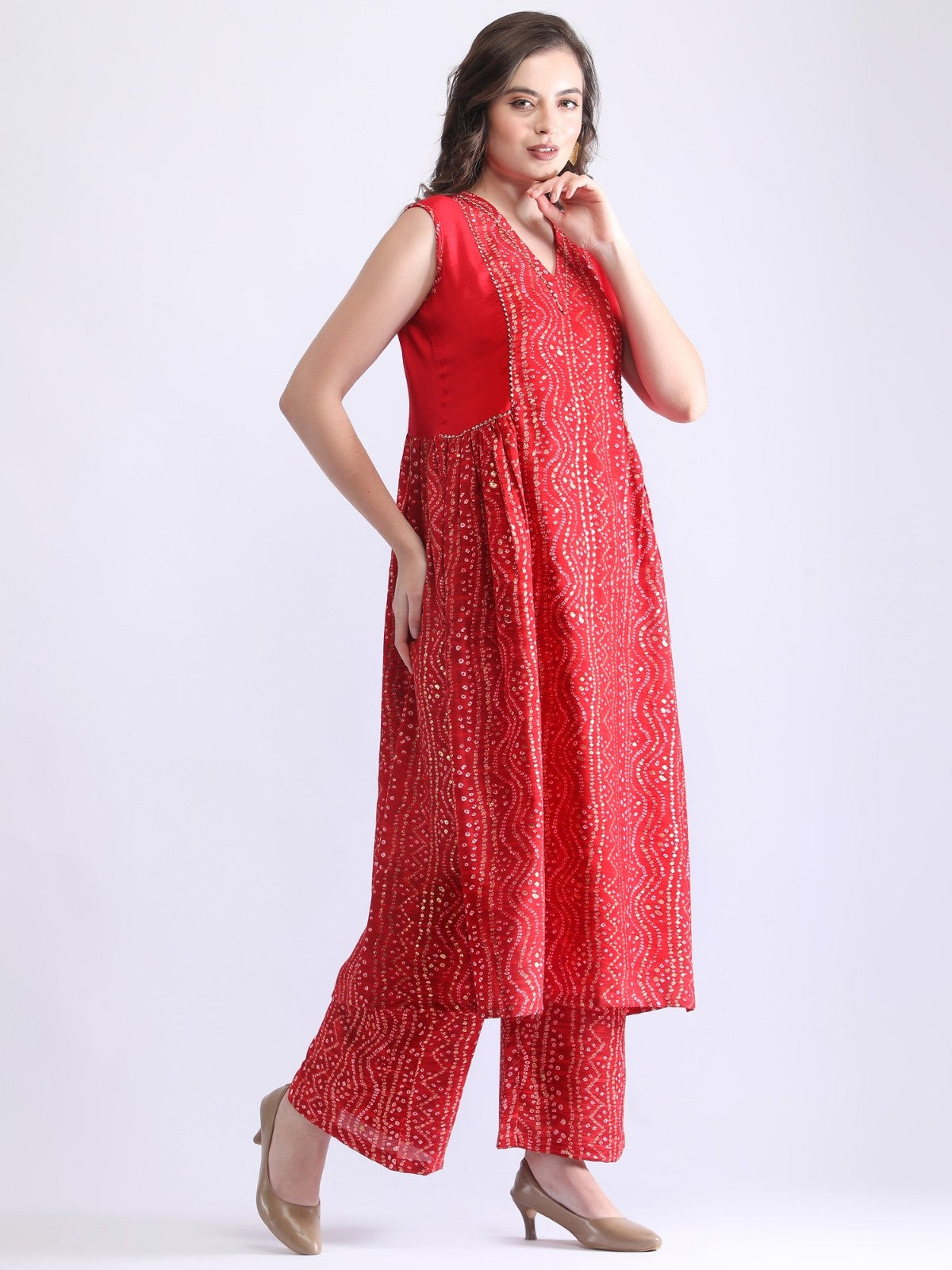 Bandhani Printed Sleeveless Kurta Set
