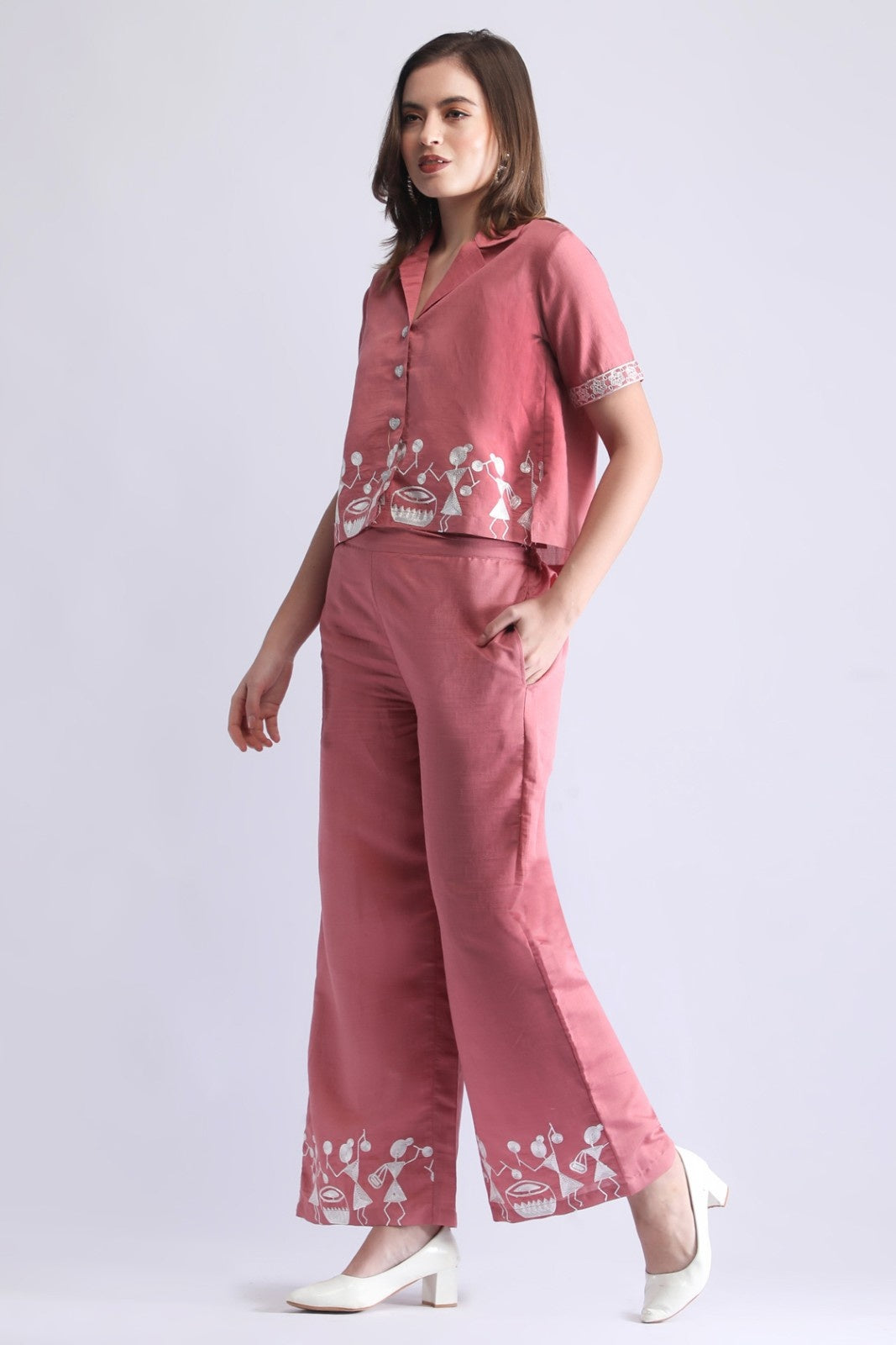 Classy Folk Embroidered Co-ord Set (Top & Wide-Leg Pants)