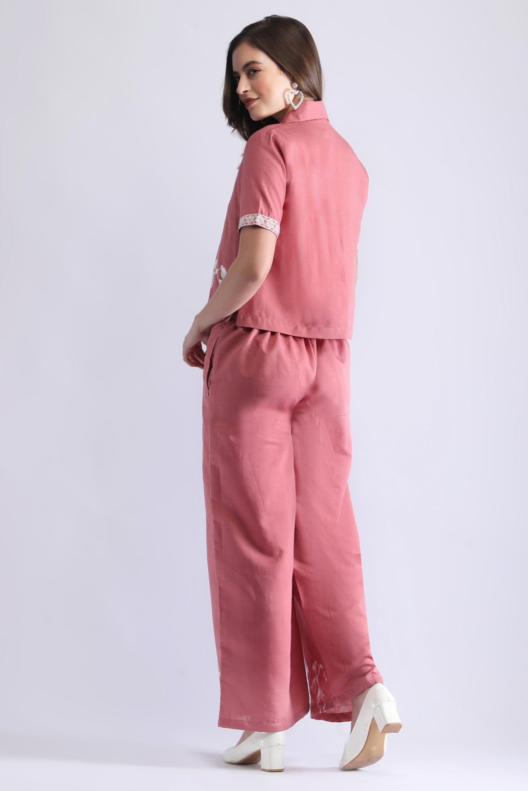 Classy Folk Embroidered Co-ord Set (Top & Wide-Leg Pants)