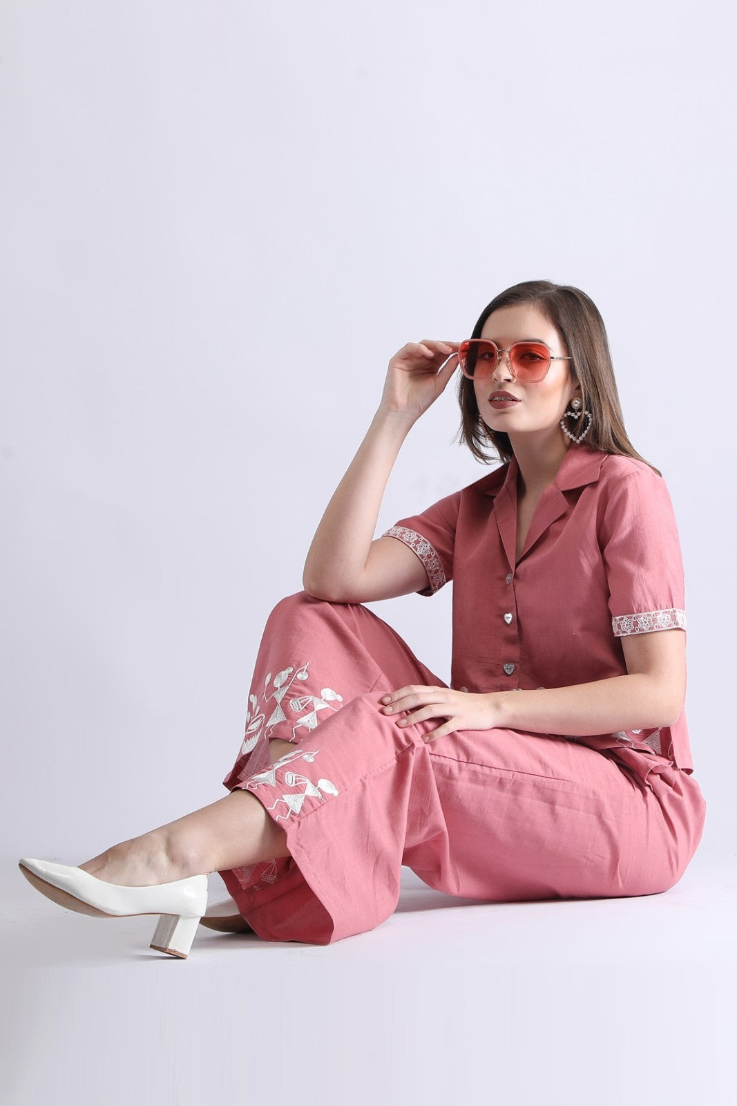 Classy Folk Embroidered Co-ord Set (Top & Wide-Leg Pants)