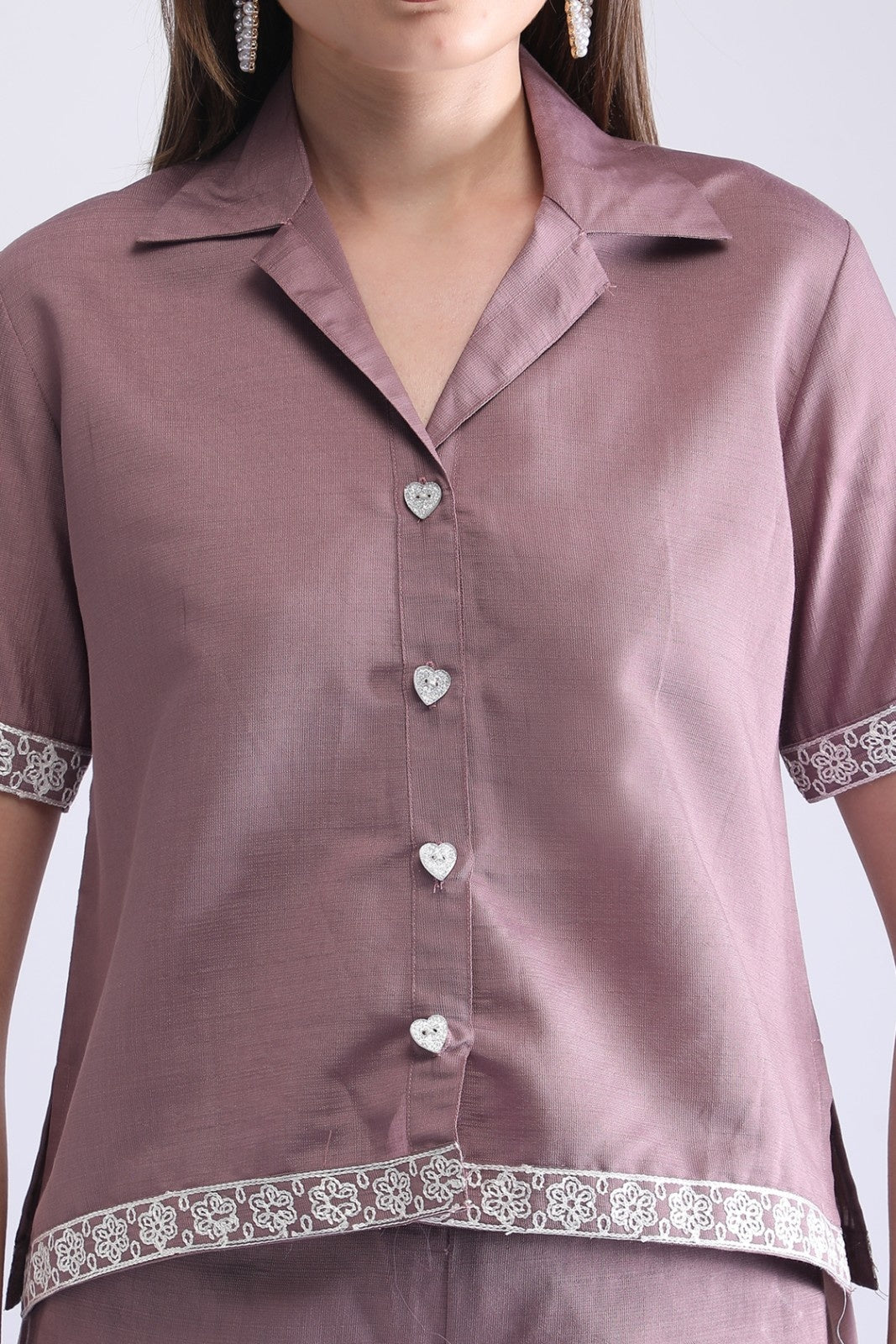 Women’s Embroidered Short Shirt & Wide-Leg Pant Co-ord Set