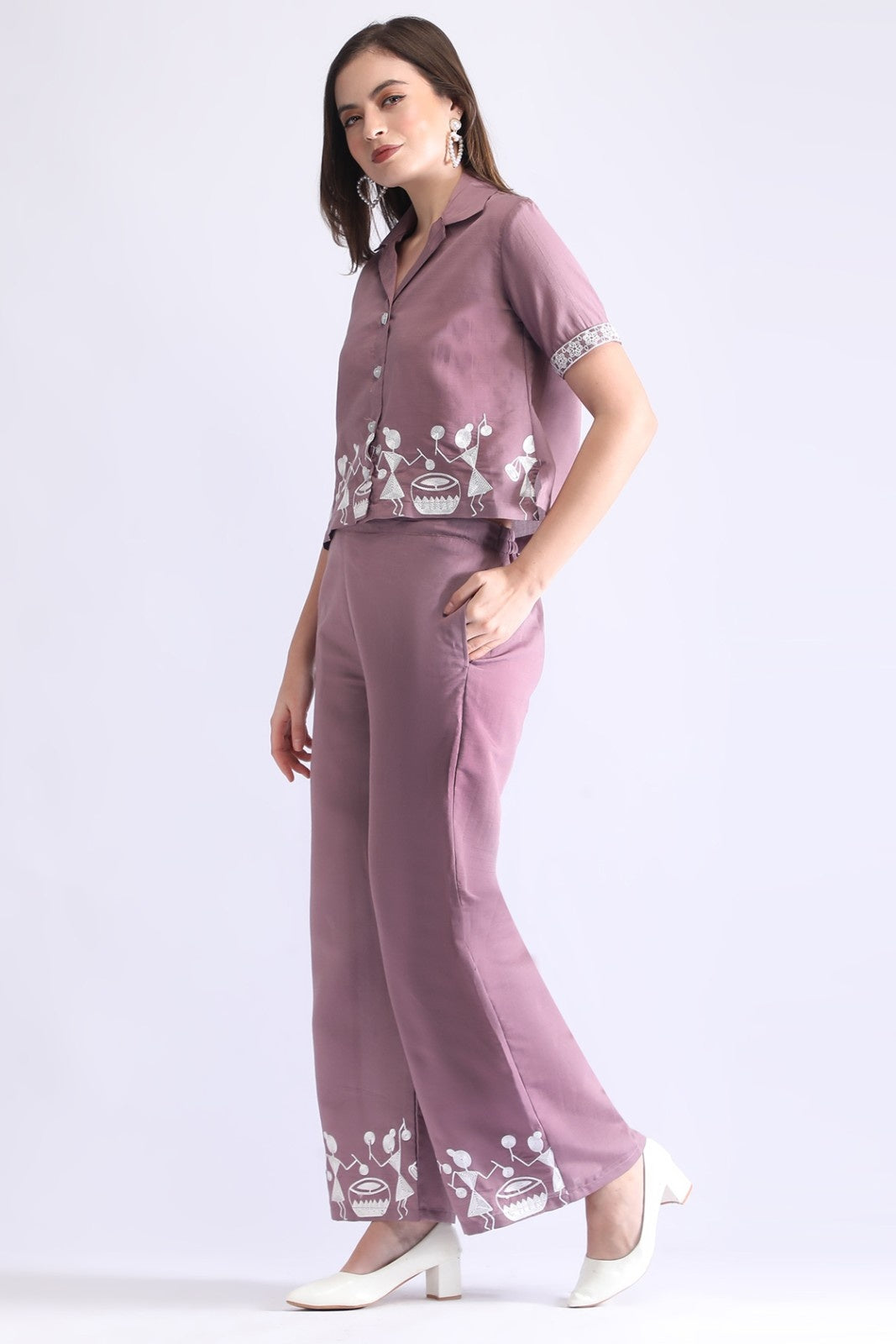 Classy Folk Embroidered Co-ord Set (Top & Wide-Leg Pants)