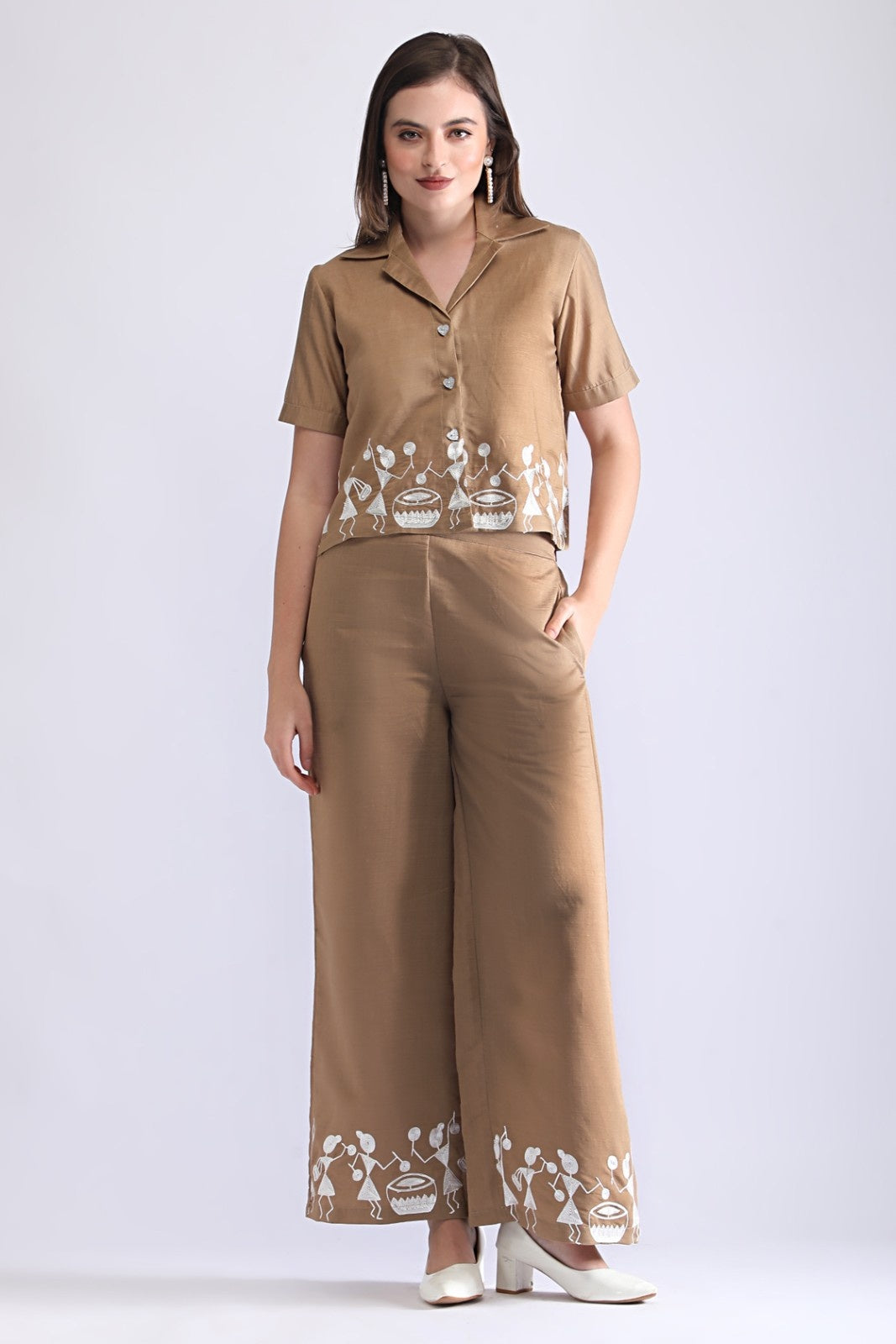 Classy Folk Embroidered Co-ord Set (Top & Wide-Leg Pants)