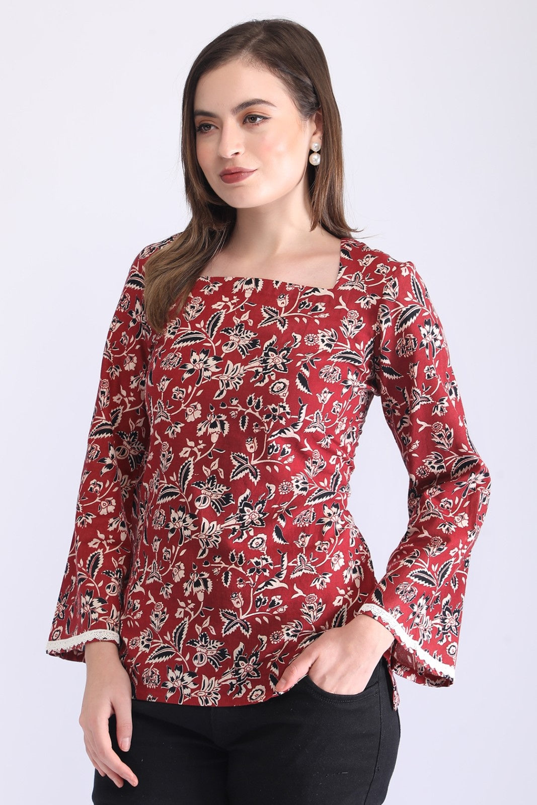 Ajrakh Printed Flora Flare Sleeved short kurti