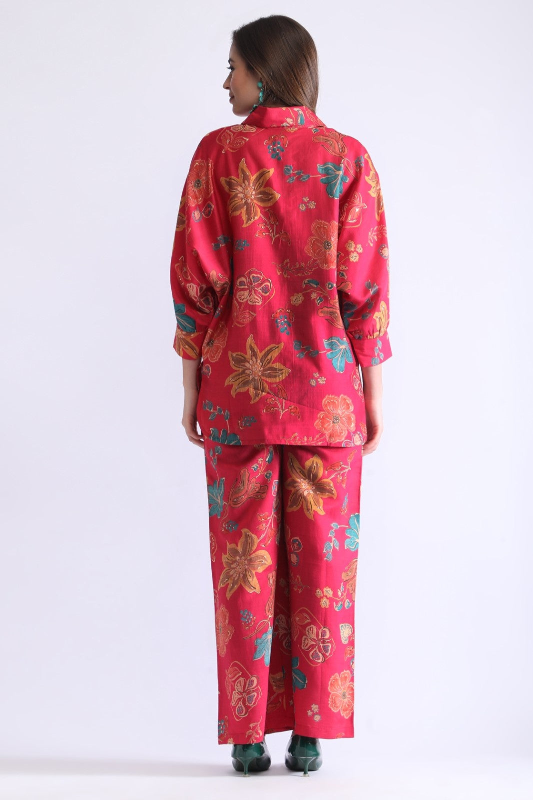 Women’s Floral Shirt Co-ord Set – Casual Top & Wide-Leg Pants