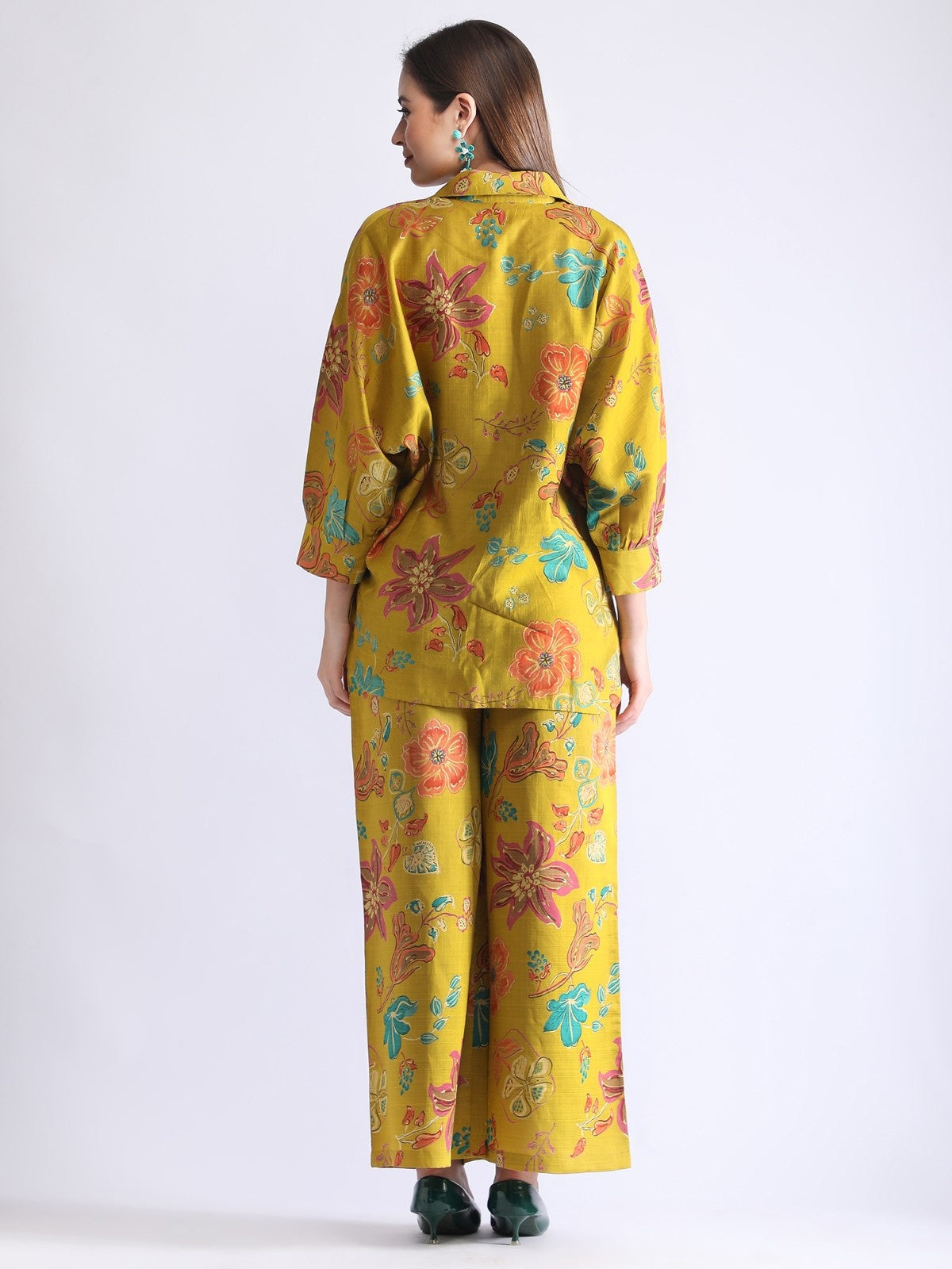 Women’s Floral Shirt Co-ord Set – Casual Top & Wide-Leg Pants