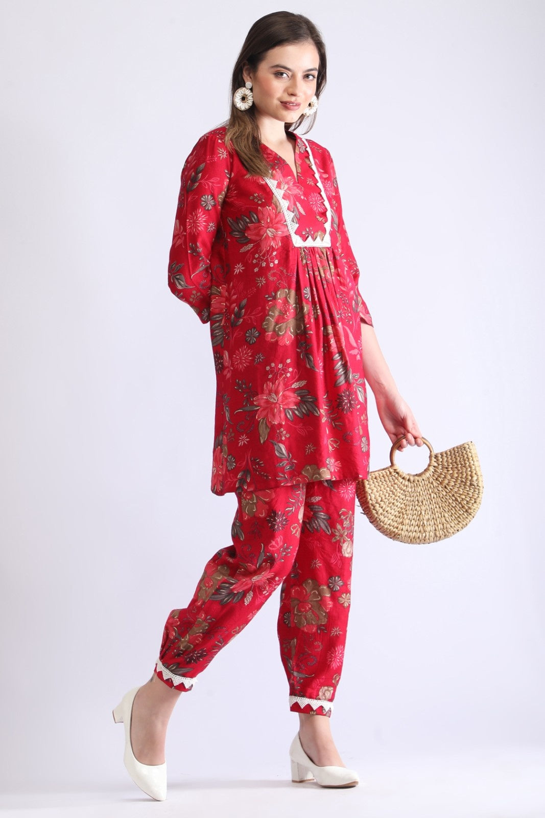 Women’s Rani & Green Cotton Printed Co-ord Set – Comfortable Floral Kurta Pant Set