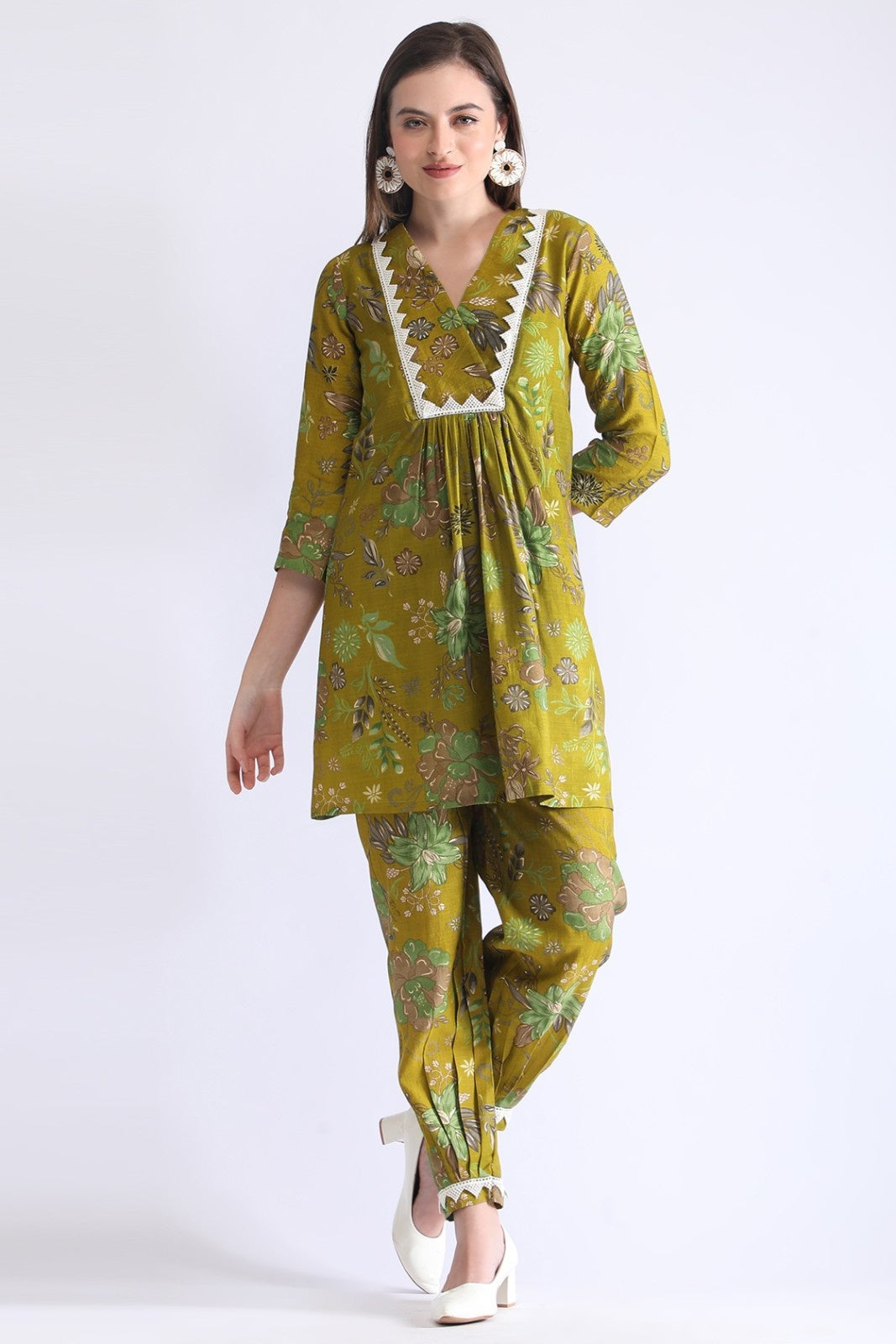 Women’s Rani & Green Cotton Printed Co-ord Set – Comfortable Floral Kurta Pant Set