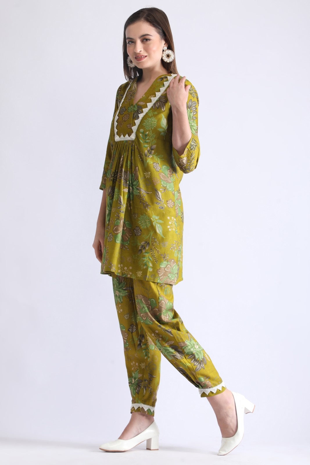Women’s Rani & Green Cotton Printed Co-ord Set – Comfortable Floral Kurta Pant Set