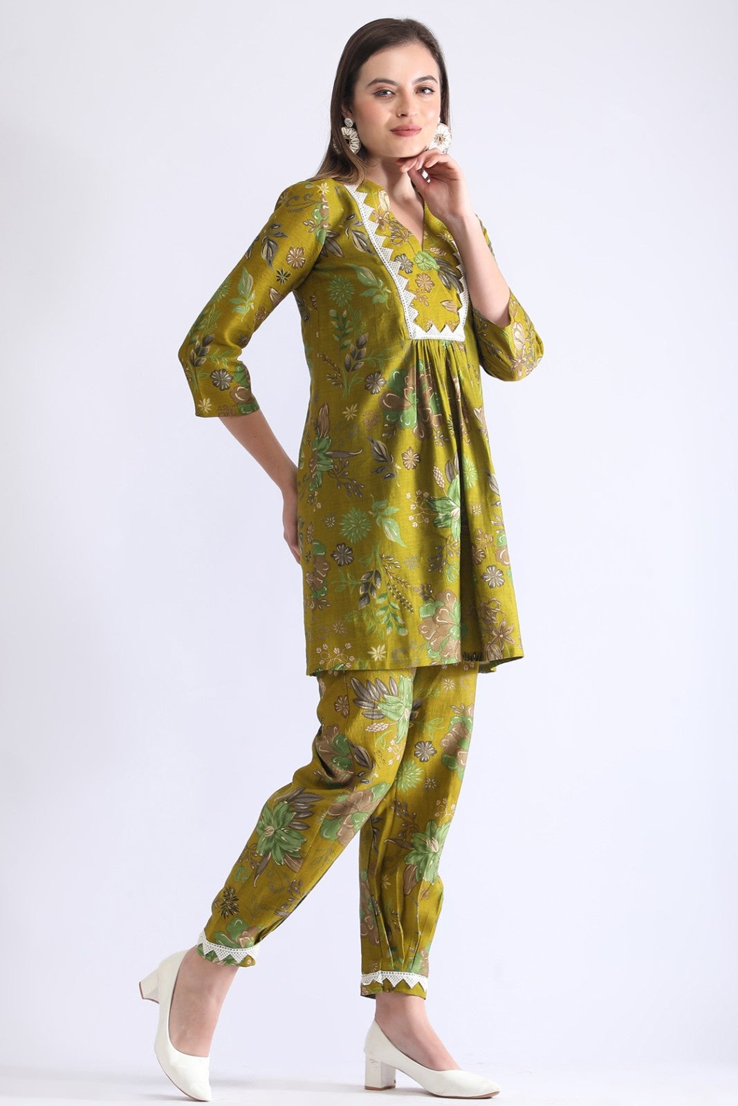 Women’s Rani & Green Cotton Printed Co-ord Set – Comfortable Floral Kurta Pant Set