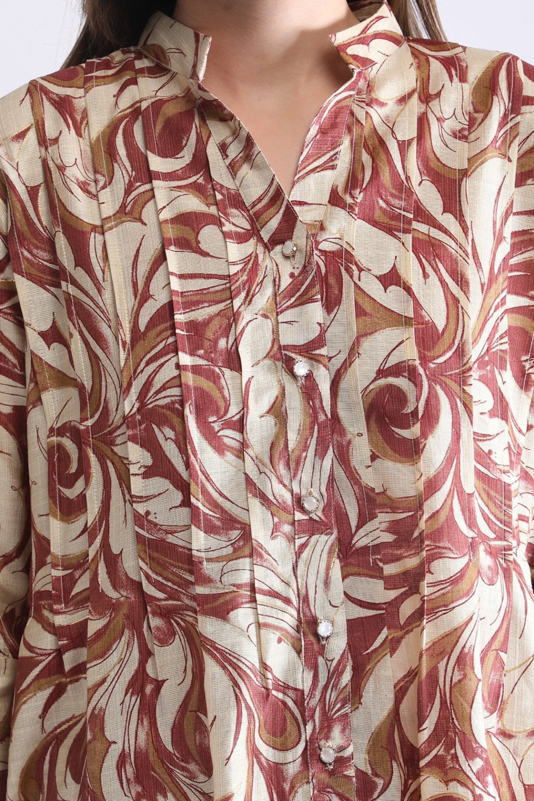 Printed Long Shirt with Wide-Leg Pants for Women