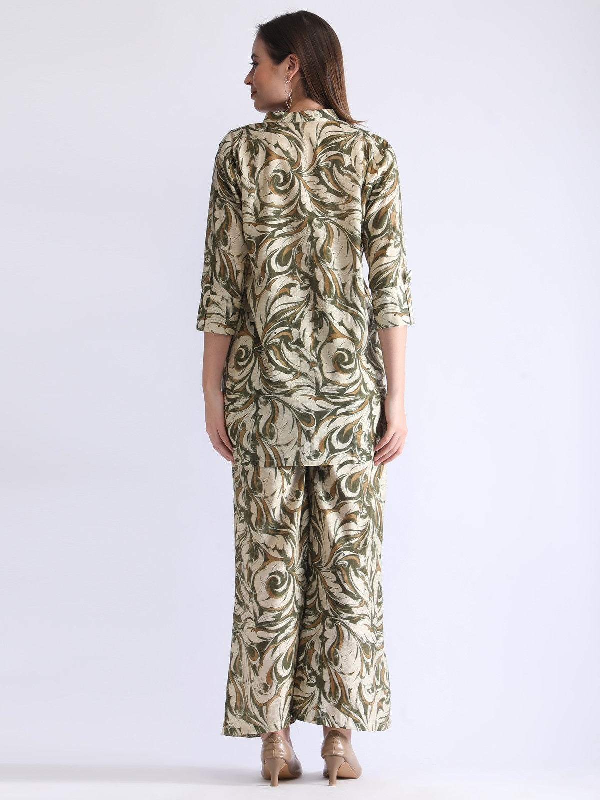 Printed Long Shirt with Wide-Leg Pants for Women