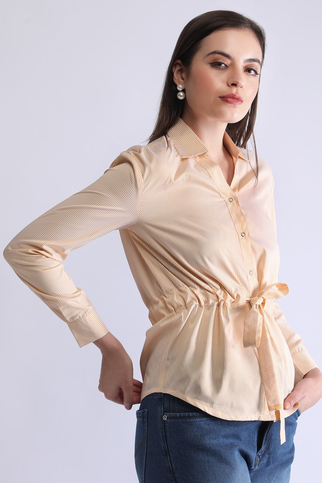 Striped Waist-Tie Casual Shirt for Women