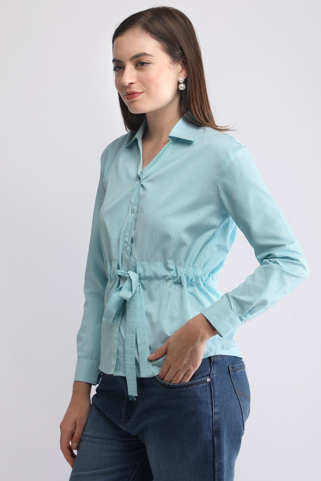 Striped Waist-Tie Casual Shirt for Women