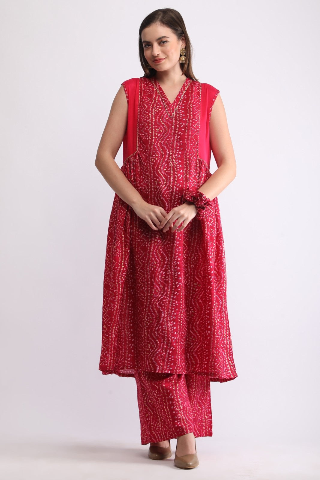 Bandhani Printed Sleeveless Kurta Set
